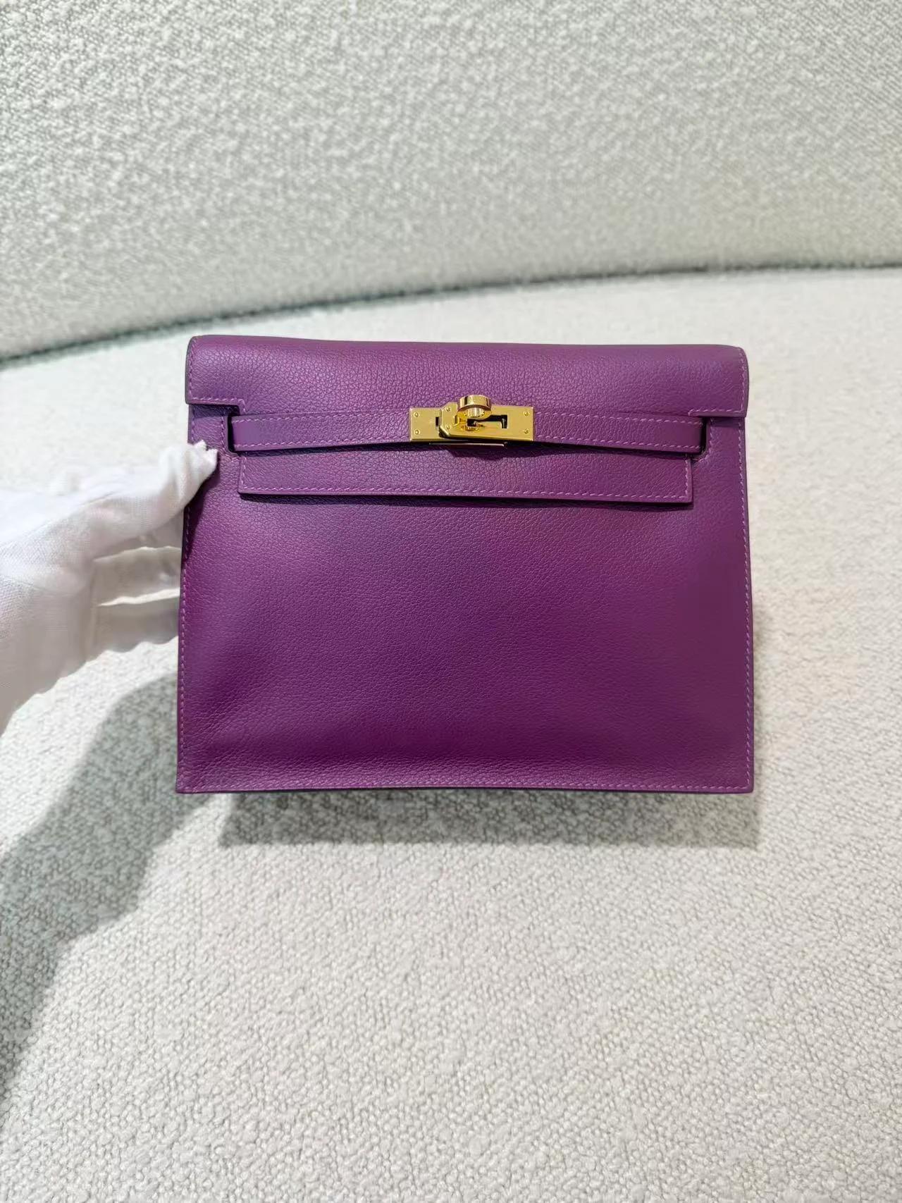 Very Good ( Rank A) HERMÈS Kelly Danse Anemone (P9) Evercolor Gold hardware D (2019) - 5