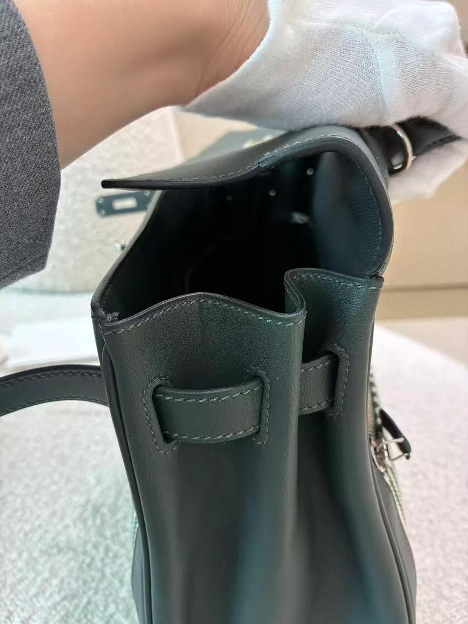 Very Good ( Rank A) HERMÈS Kelly Lakis 35 Vert Anglais (2Q) Swift Toile H canvas Palladium hardware X (2016) - 30