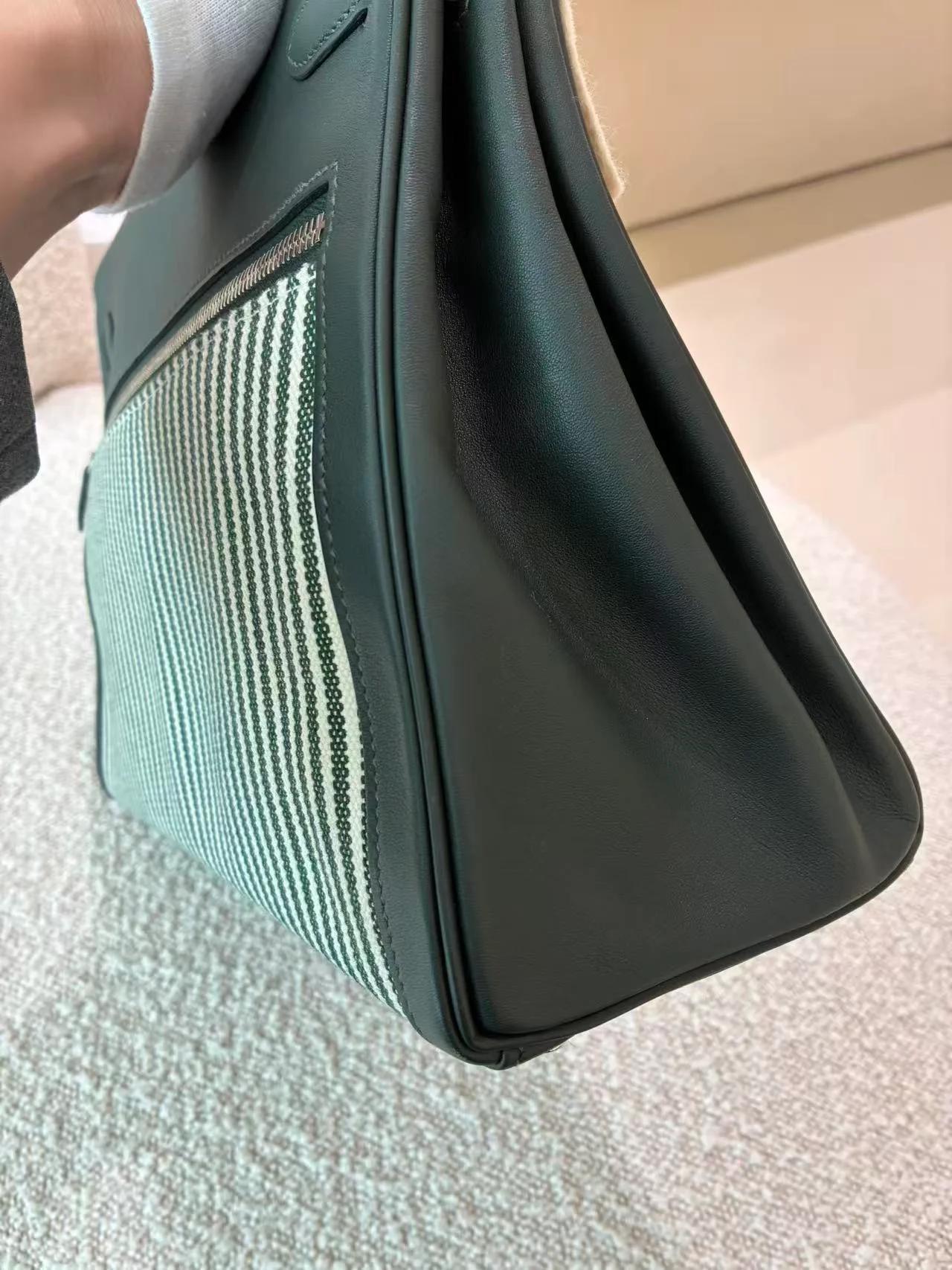 Very Good ( Rank A) HERMÈS Kelly Lakis 35 Vert Anglais (2Q) Swift Toile H canvas Palladium hardware X (2016) - 14