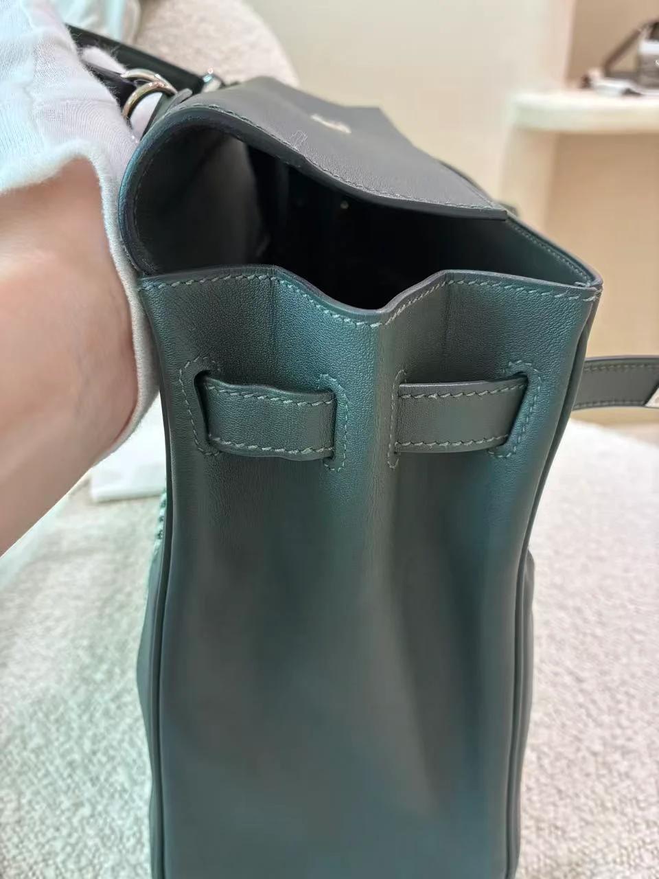 Very Good ( Rank A) HERMÈS Kelly Lakis 35 Vert Anglais (2Q) Swift Toile H canvas Palladium hardware X (2016) - 29