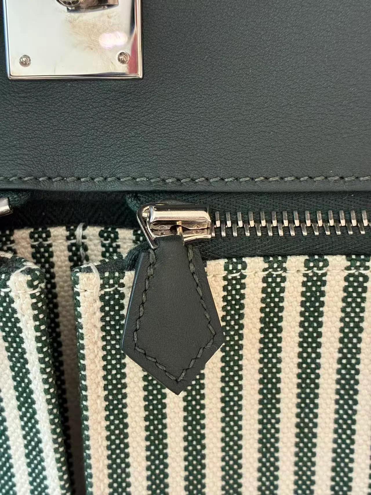 Very Good ( Rank A) HERMÈS Kelly Lakis 35 Vert Anglais (2Q) Swift Toile H canvas Palladium hardware X (2016) - 26