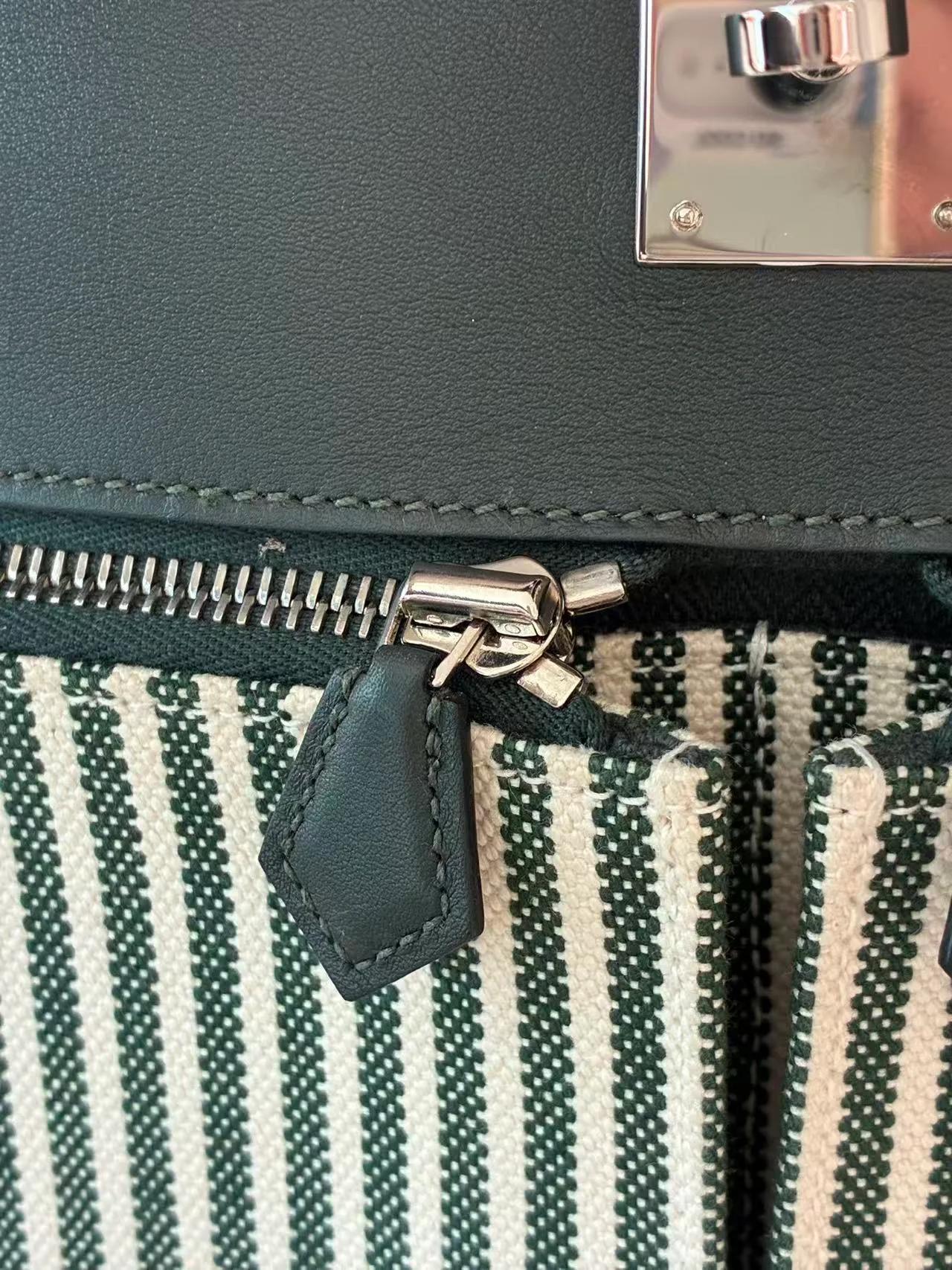 Very Good ( Rank A) HERMÈS Kelly Lakis 35 Vert Anglais (2Q) Swift Toile H canvas Palladium hardware X (2016) - 25
