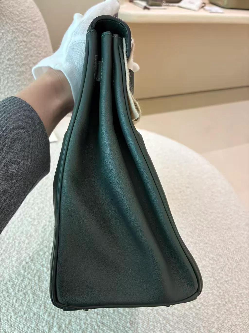 Very Good ( Rank A) HERMÈS Kelly Lakis 35 Vert Anglais (2Q) Swift Toile H canvas Palladium hardware X (2016) - 9