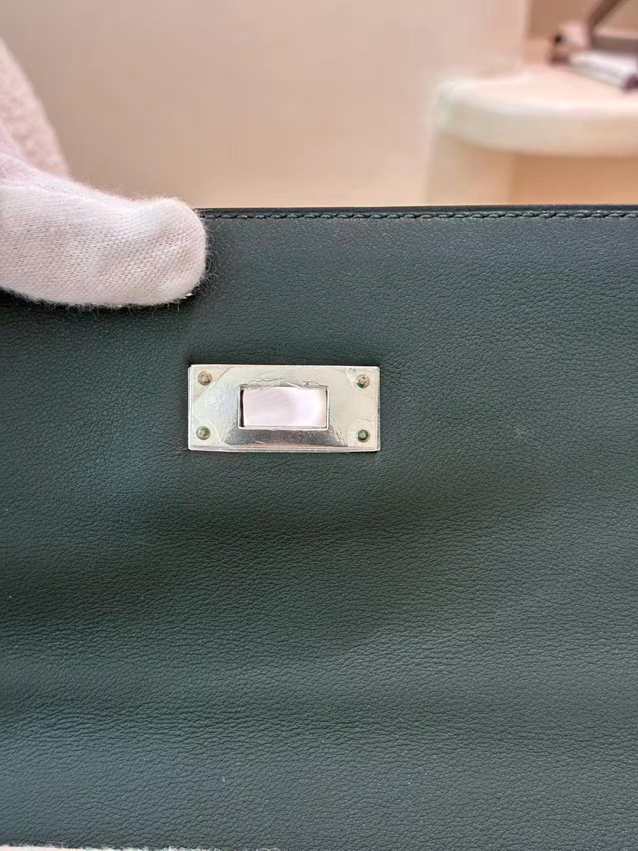 Very Good ( Rank A) HERMÈS Kelly Lakis 35 Vert Anglais (2Q) Swift Toile H canvas Palladium hardware X (2016) - 23