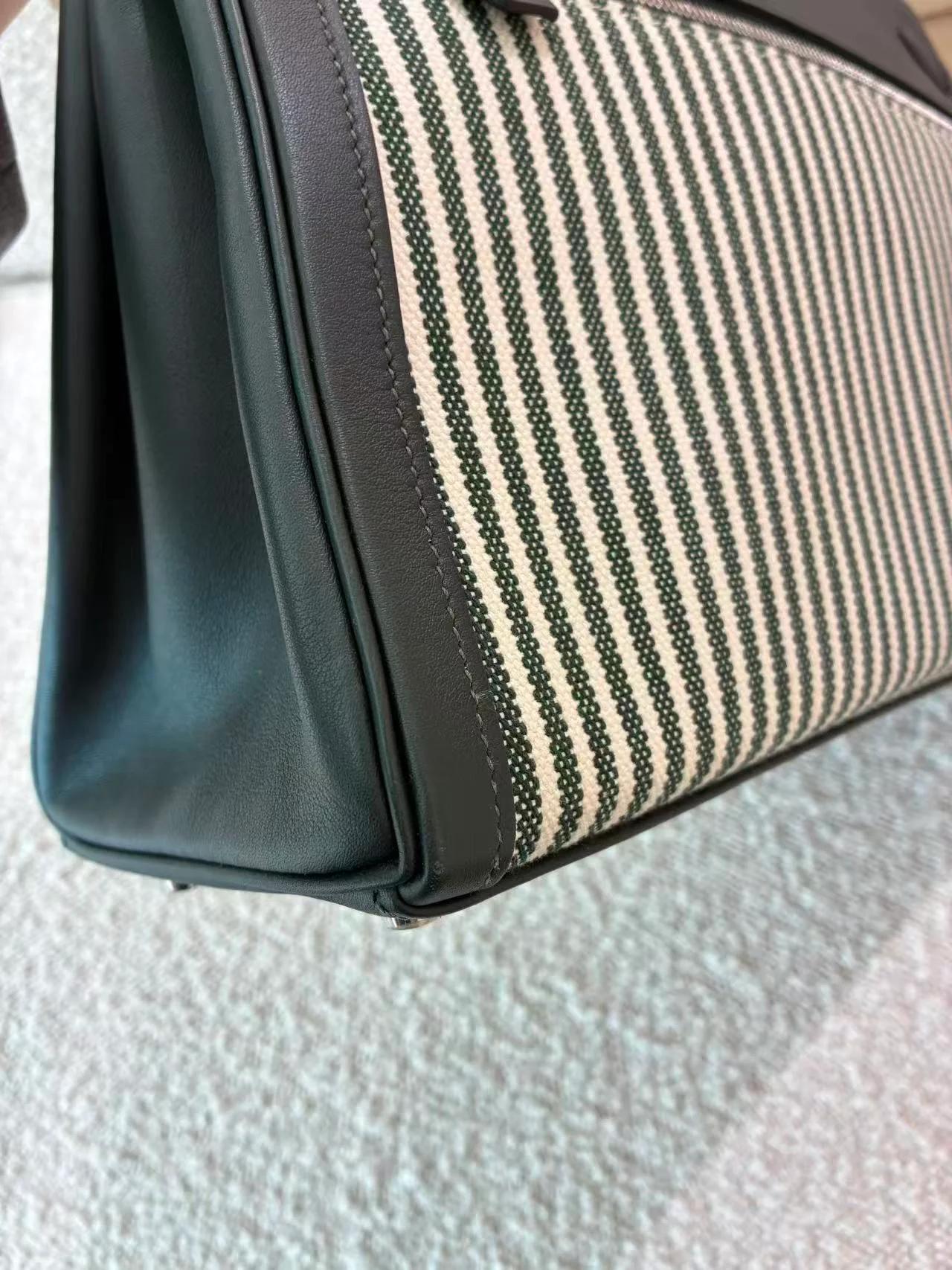 Very Good ( Rank A) HERMÈS Kelly Lakis 35 Vert Anglais (2Q) Swift Toile H canvas Palladium hardware X (2016) - 13