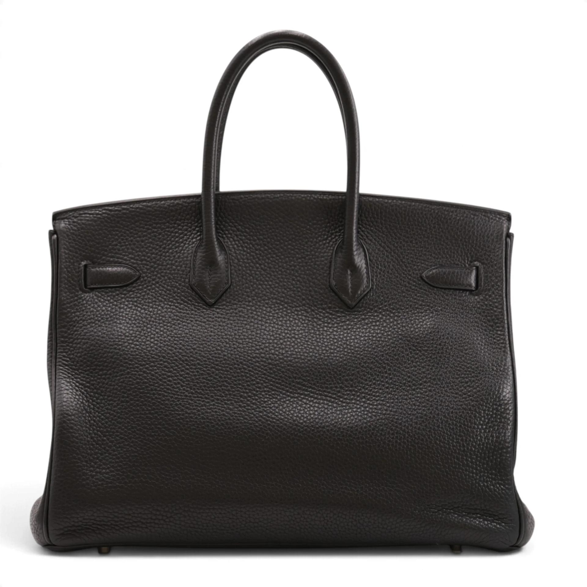Good ( Rank AB) HERMÈS Birkin 35 Noir (89) Clemence Palladium hardware Square I (2005) - 2