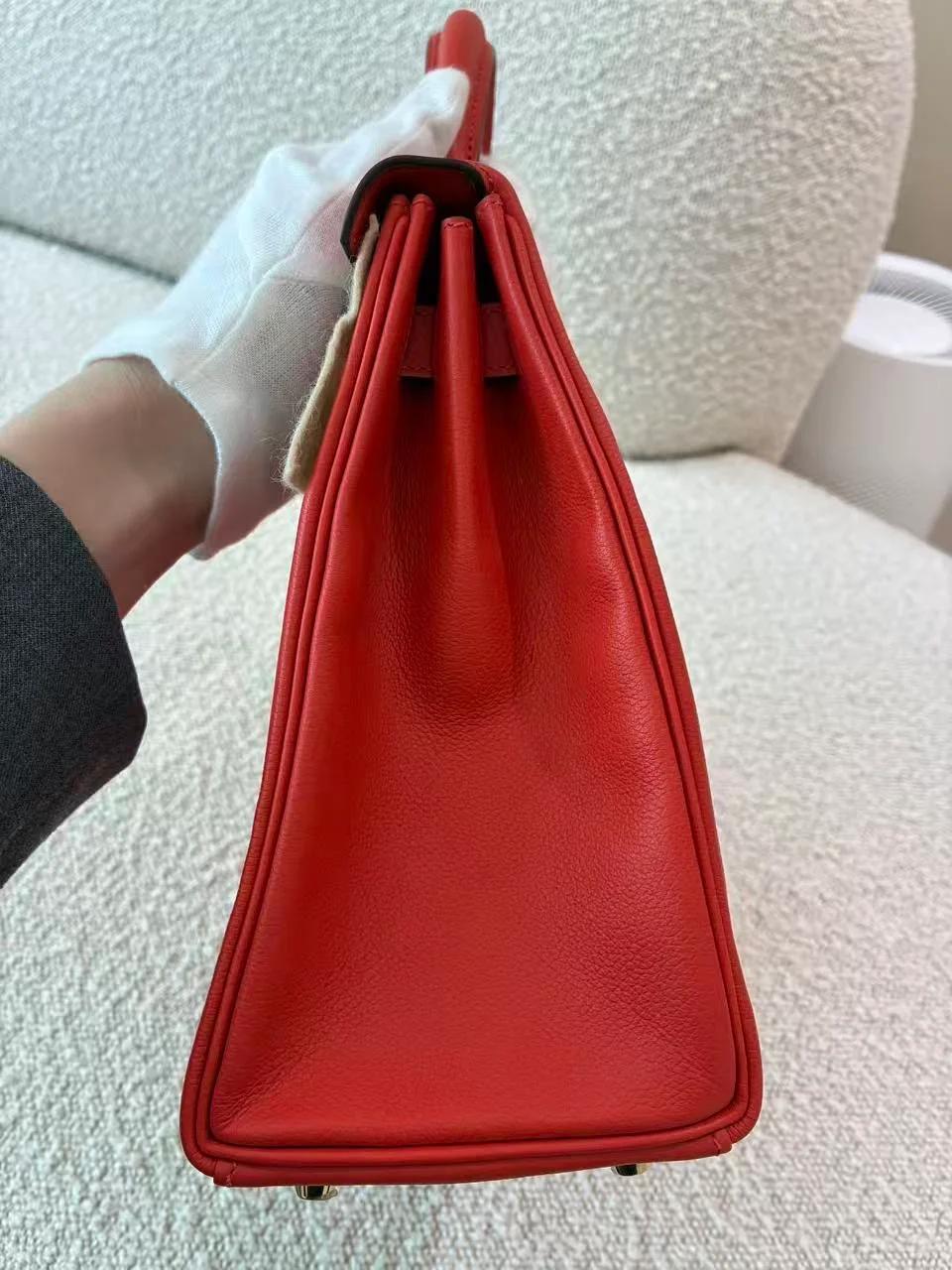 Very Good ( Rank A) HERMÈS Kelly 28 Verso Rouge H (55) Capucine (9T) Evercolor Gold hardware C (2018) - 7