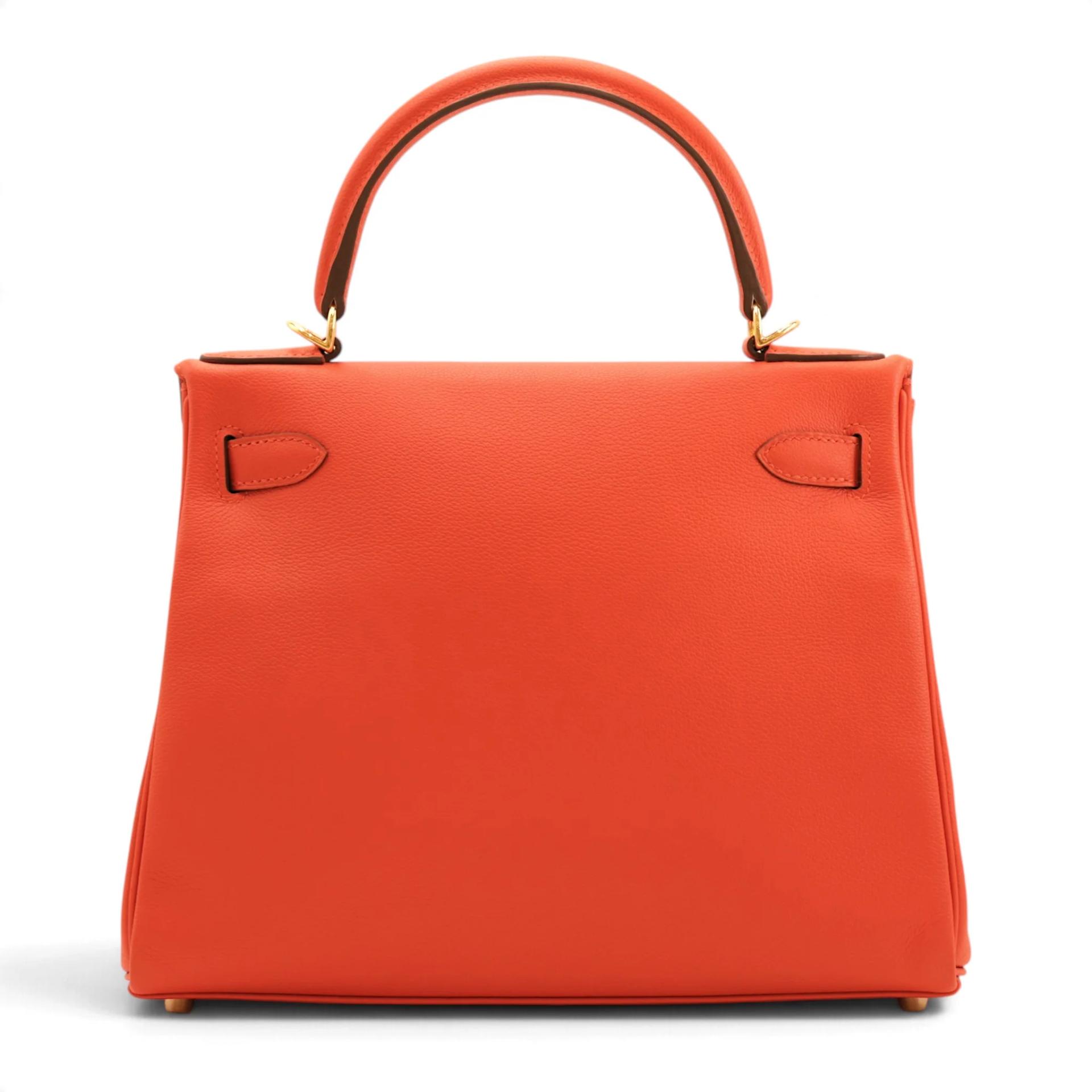 Very Good ( Rank A) HERMÈS Kelly 28 Verso Rouge H (55) Capucine (9T) Evercolor Gold hardware C (2018) - 2