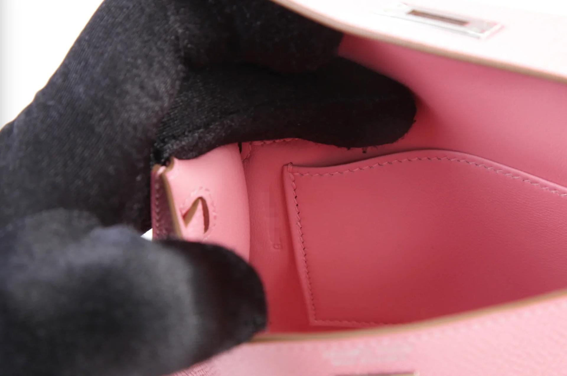 Brand New ( Rank N ) HERMÈS Mini Kelly II Rose Confetti (1Q) Epsom Palladium hardware G (2026) - 13