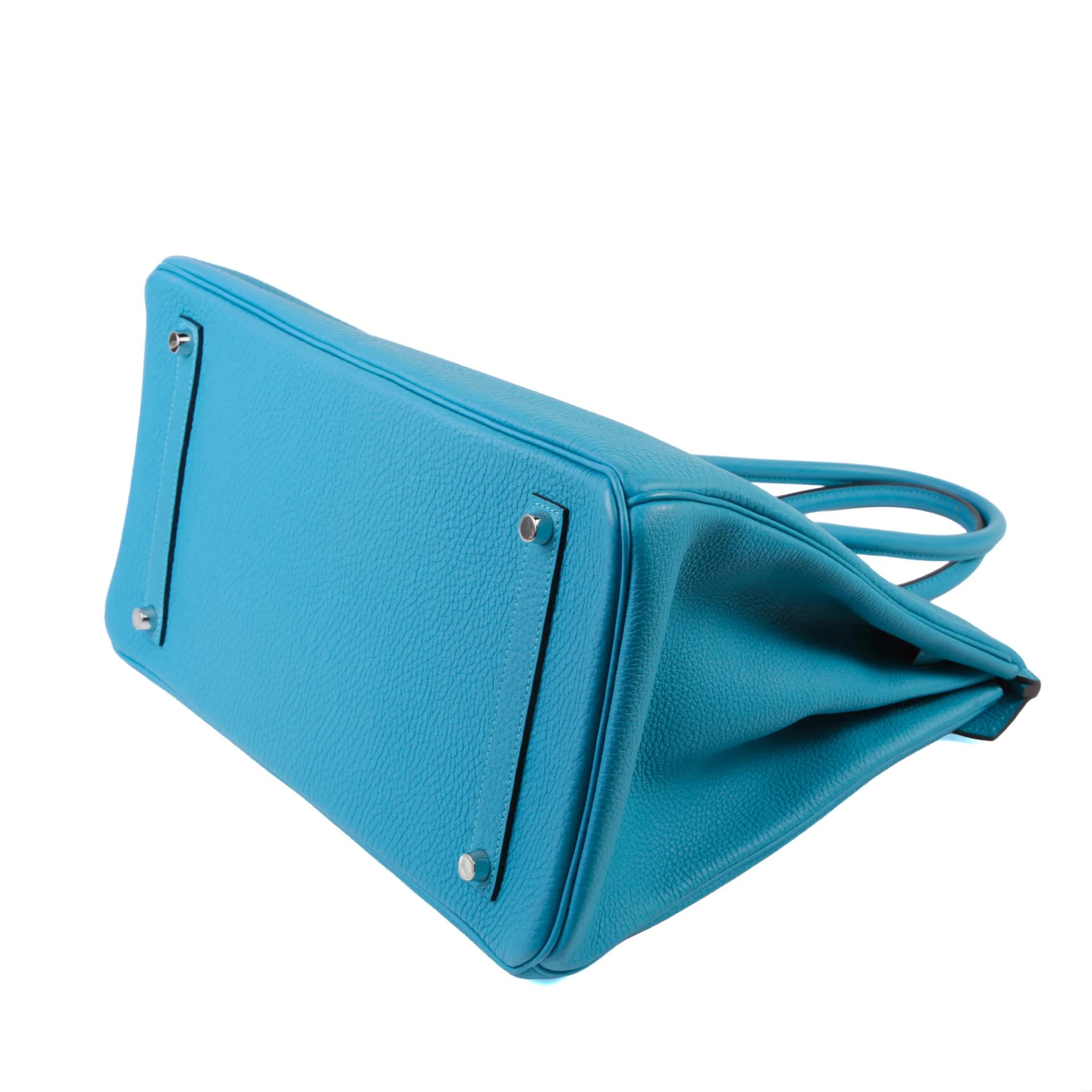 Excellent ( Rank SA ) HERMÈS Birkin 35 Turquoise (7B) Togo Palladium hardware Square R (2014) - 7