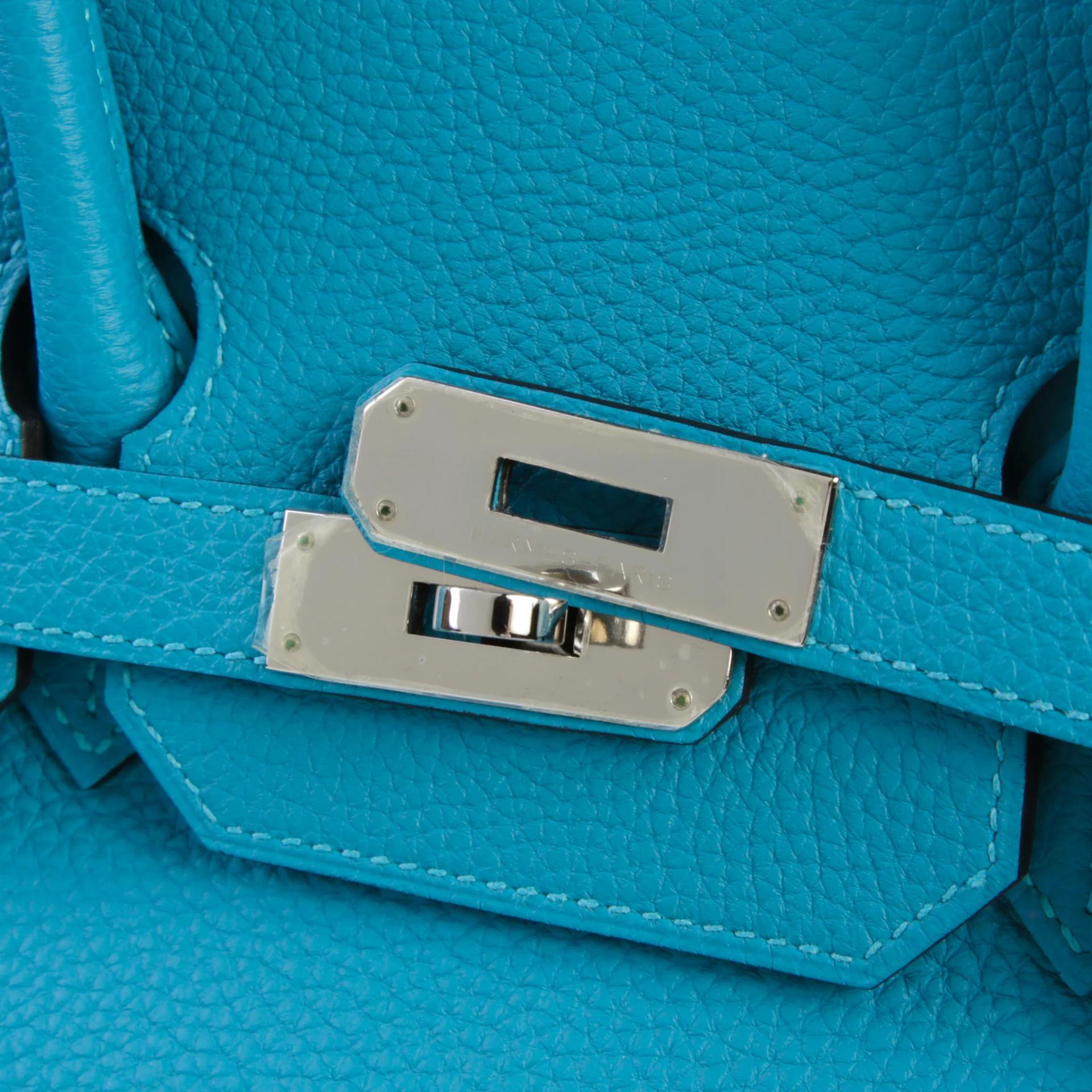 Excellent ( Rank SA ) HERMÈS Birkin 35 Turquoise (7B) Togo Palladium hardware Square R (2014) - 8