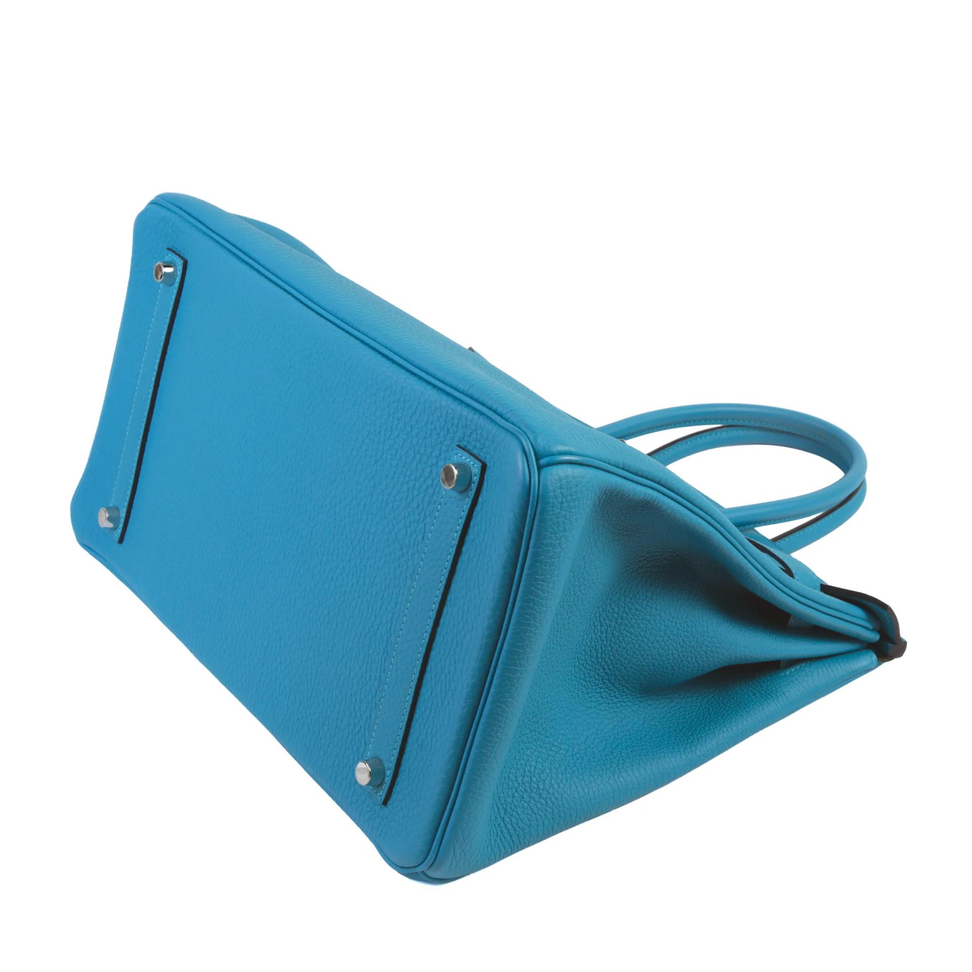 Excellent ( Rank SA ) HERMÈS Birkin 35 Turquoise (7B) Togo Palladium hardware Square R (2014) - 5