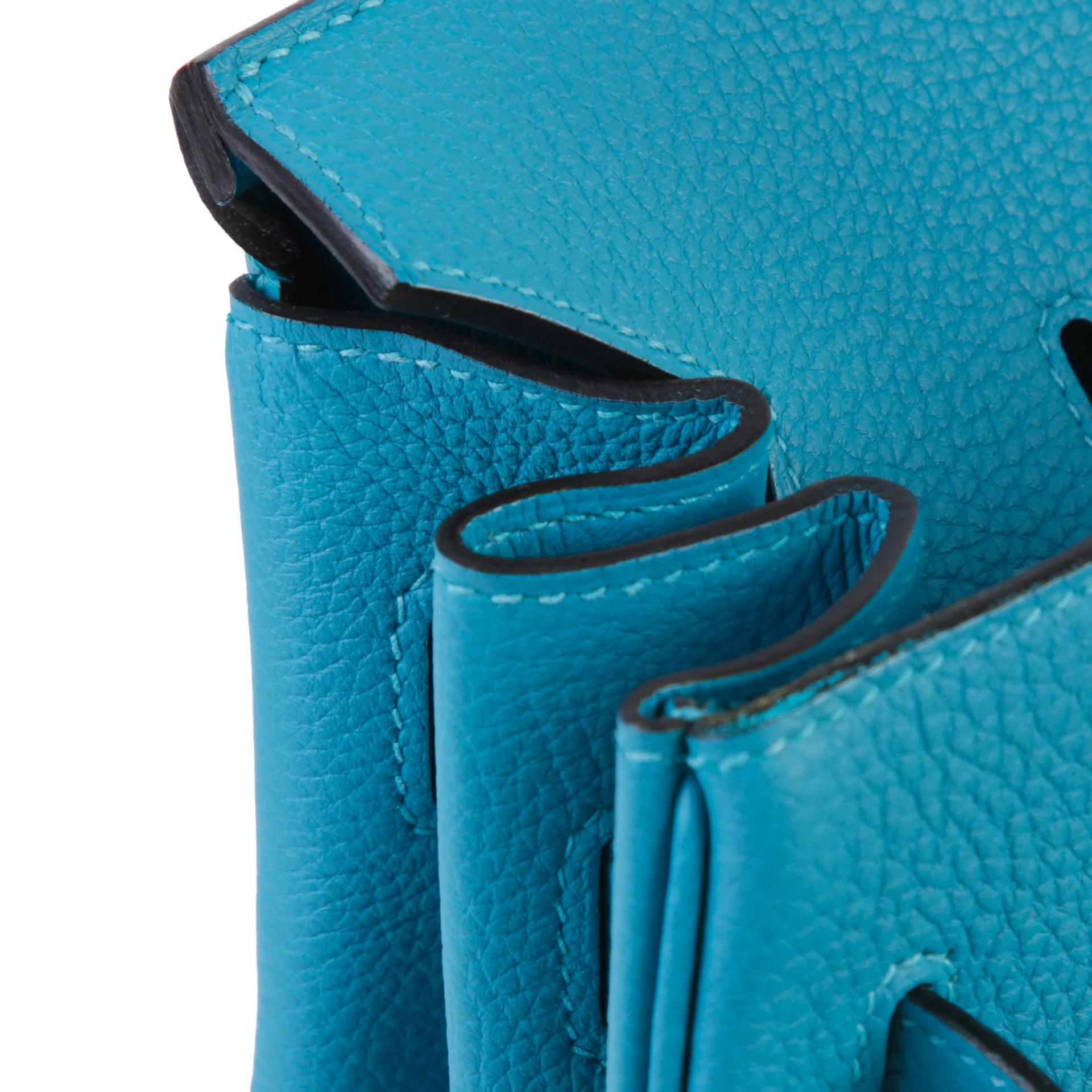 Excellent ( Rank SA ) HERMÈS Birkin 35 Turquoise (7B) Togo Palladium hardware Square R (2014) - 13