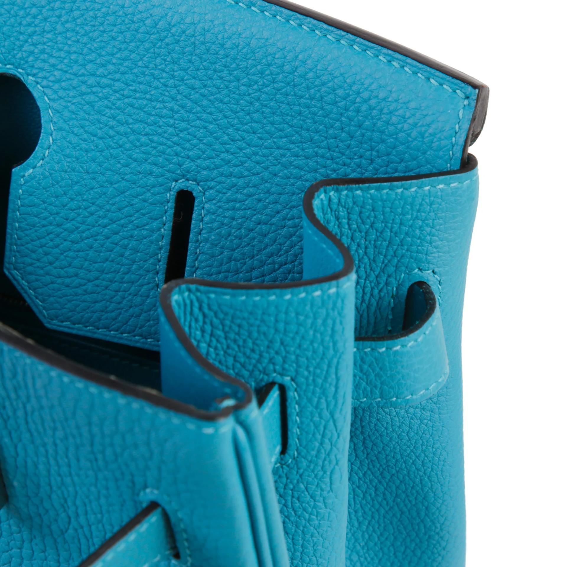 Excellent ( Rank SA ) HERMÈS Birkin 35 Turquoise (7B) Togo Palladium hardware Square R (2014) - 12
