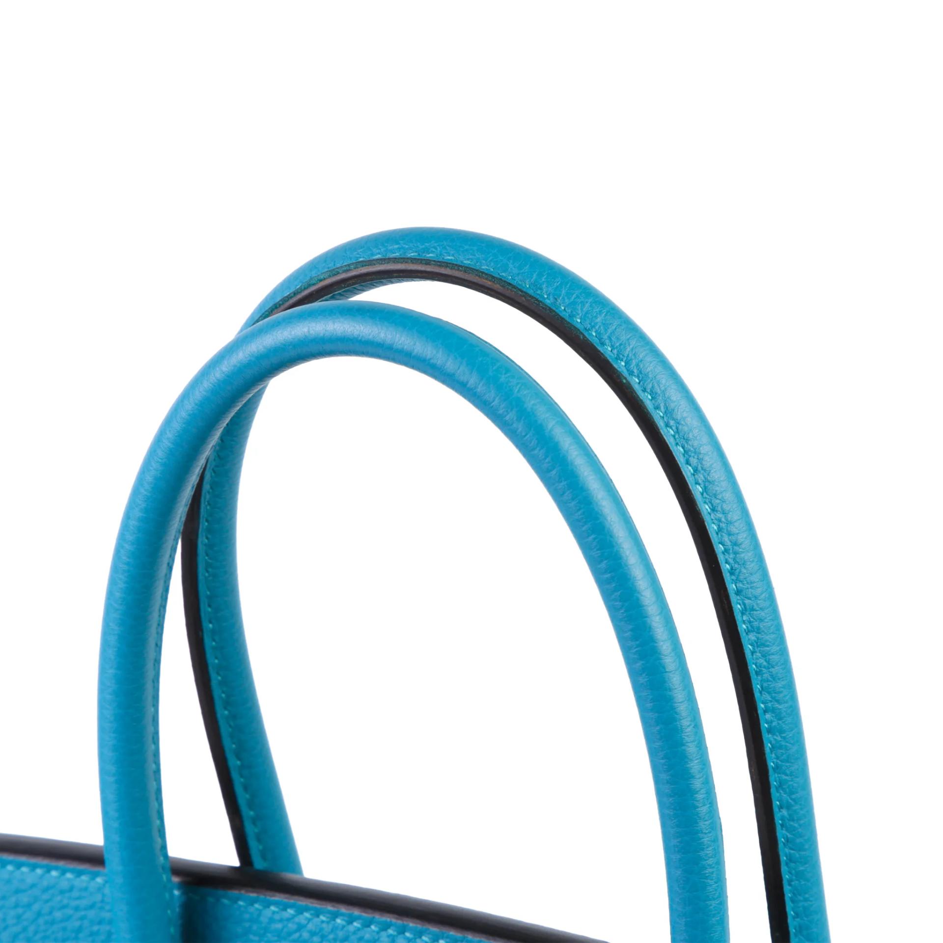 Excellent ( Rank SA ) HERMÈS Birkin 35 Turquoise (7B) Togo Palladium hardware Square R (2014) - 3