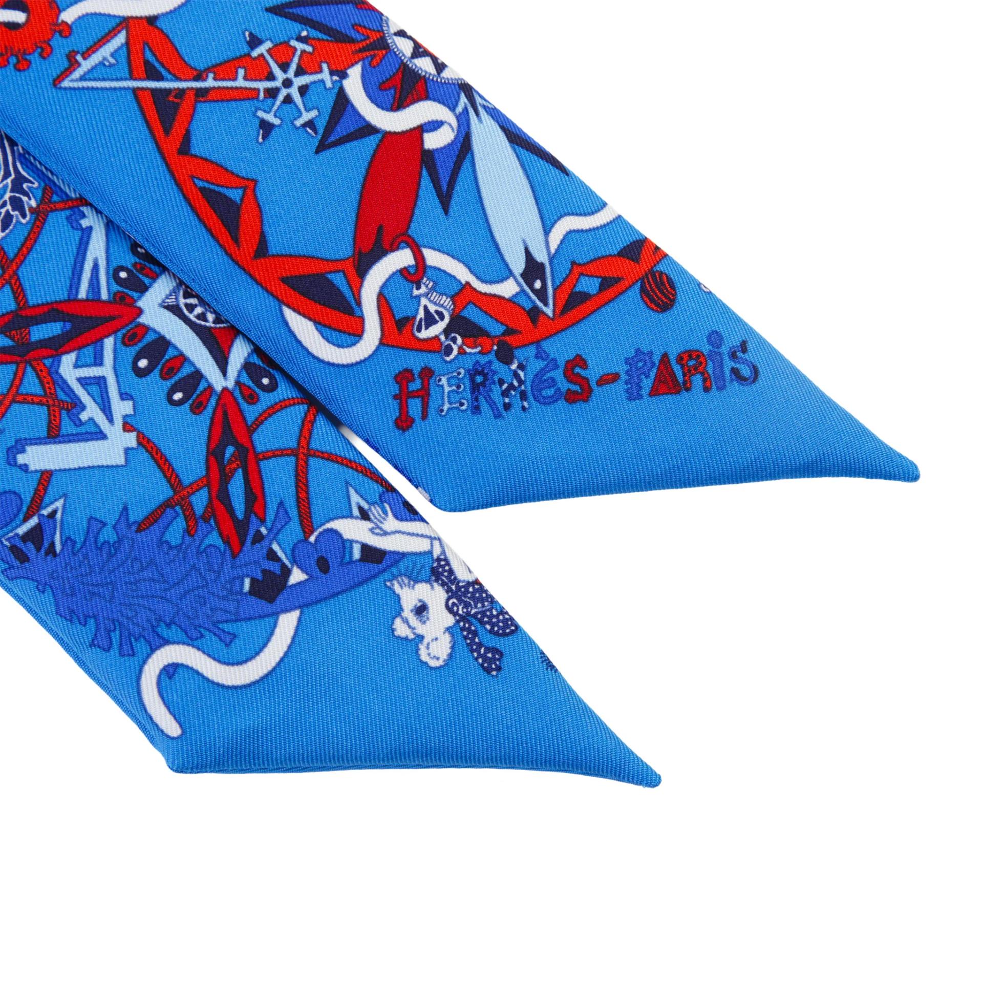 Unused ( Rank NS ) HERMÈS Twilly La Folle Parade Blue Silk - 3