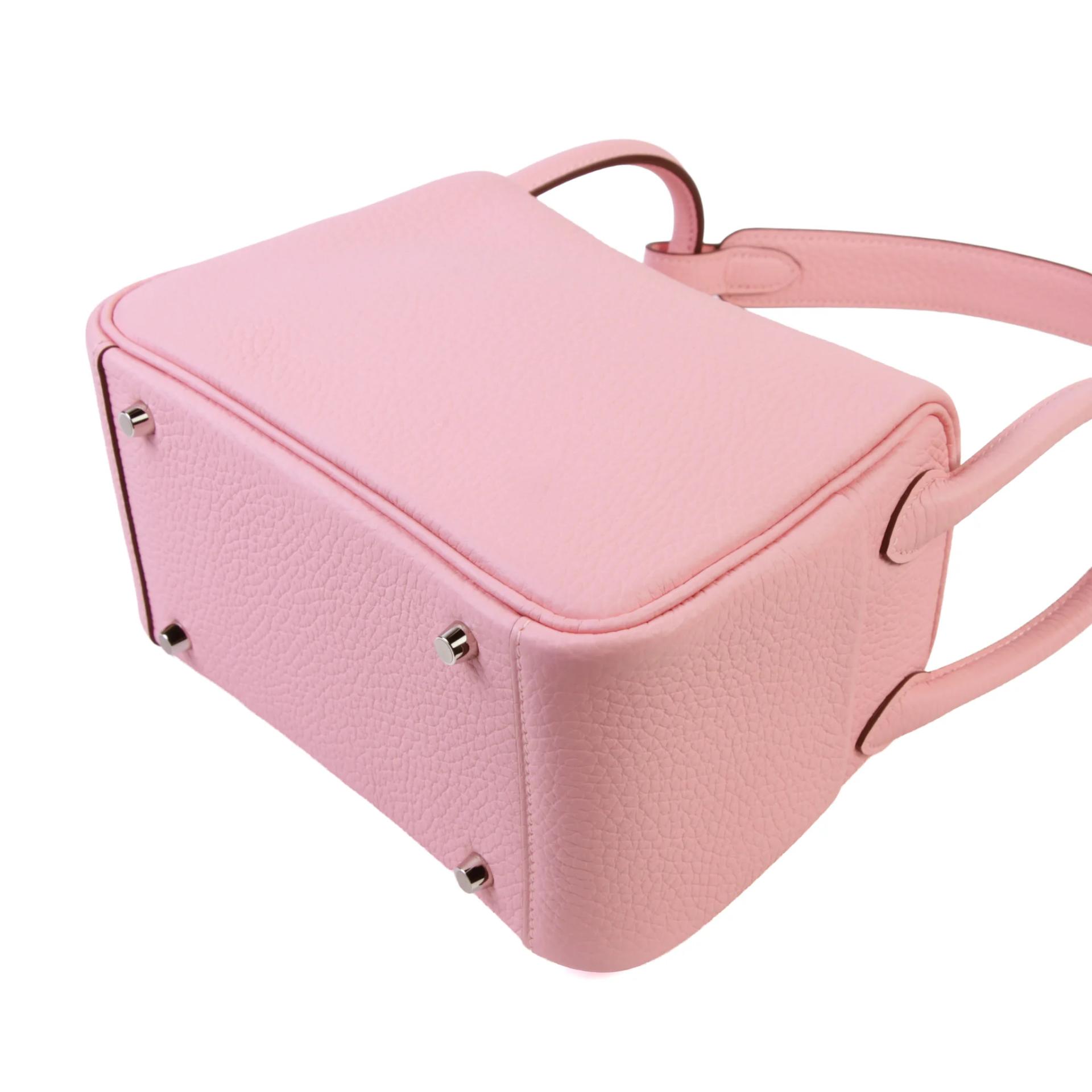 Brand New ( Rank N ) HERMÈS Mini Lindy Verso Rose Sakura (3Q) Gris Pale (M4) Clemence Palladium hardware G (2026) - 7