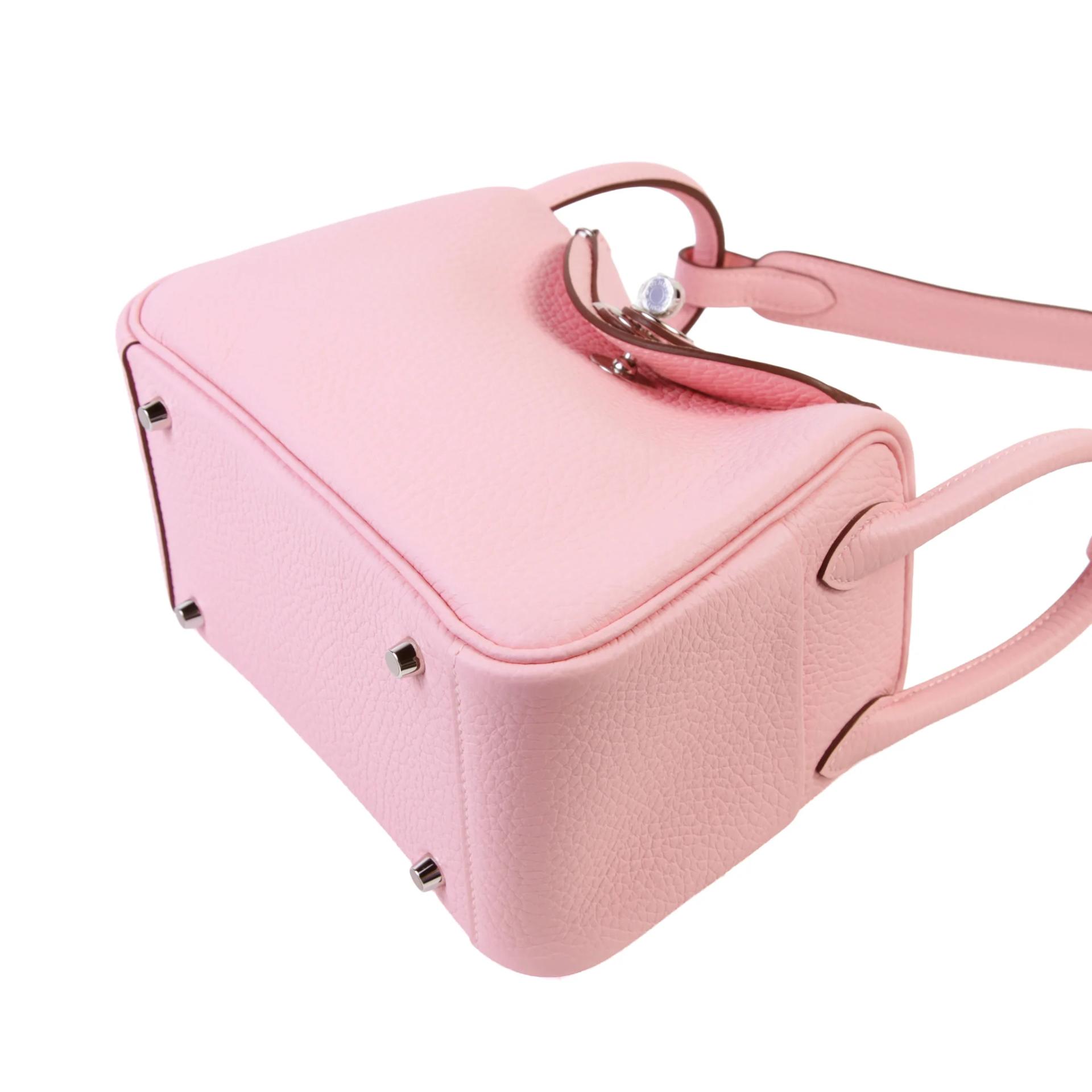 Brand New ( Rank N ) HERMÈS Mini Lindy Verso Rose Sakura (3Q) Gris Pale (M4) Clemence Palladium hardware G (2026) - 5