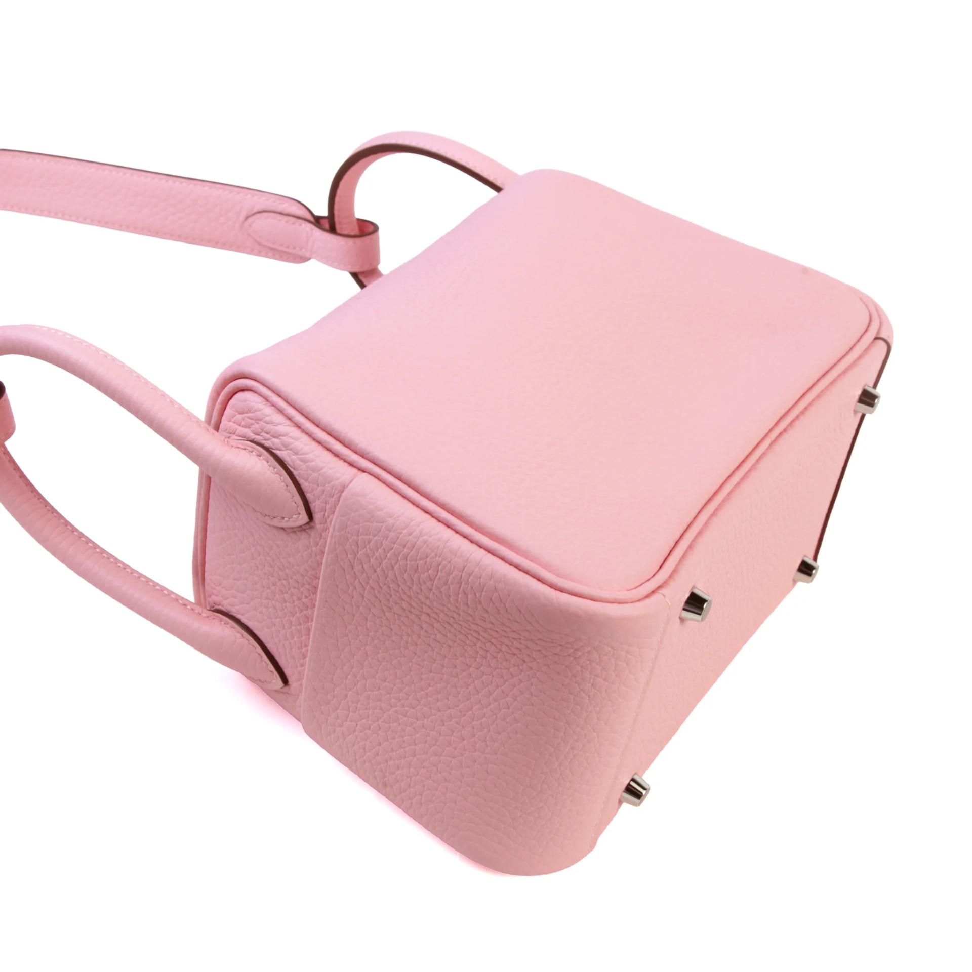 Brand New ( Rank N ) HERMÈS Mini Lindy Verso Rose Sakura (3Q) Gris Pale (M4) Clemence Palladium hardware G (2026) - 6