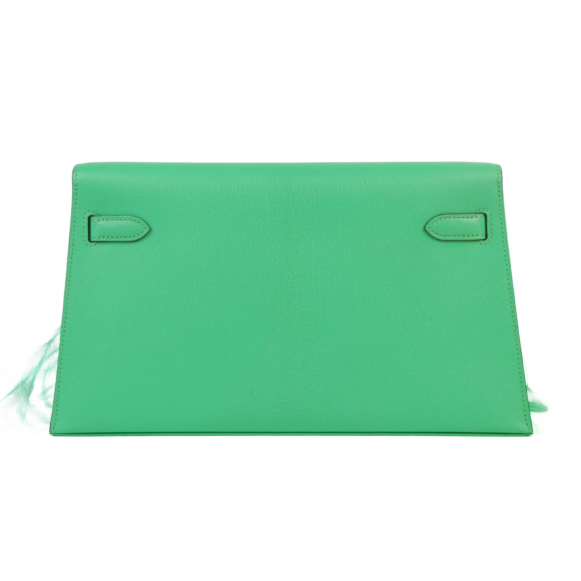 Excellent ( Rank SA ) HERMÈS Limited Edition Kelly Elan Vert Comics (0Z) Chevre Ostrich feather Palladium hardware B (2023) - 2