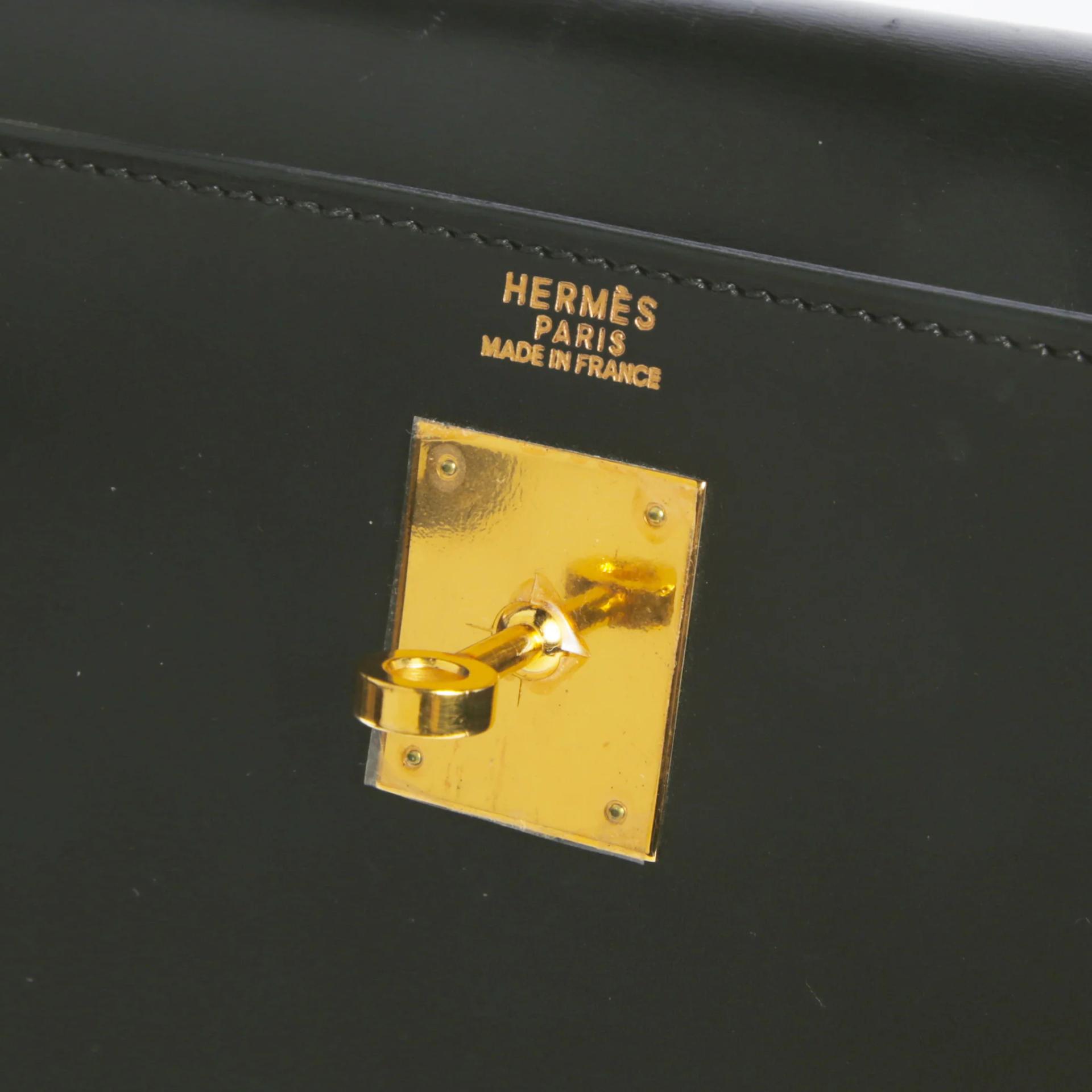 Good ( Rank AB) HERMÈS Kelly 32 Sellier Noir (89) Box-calf Gold hardware Square F (2002) - 9