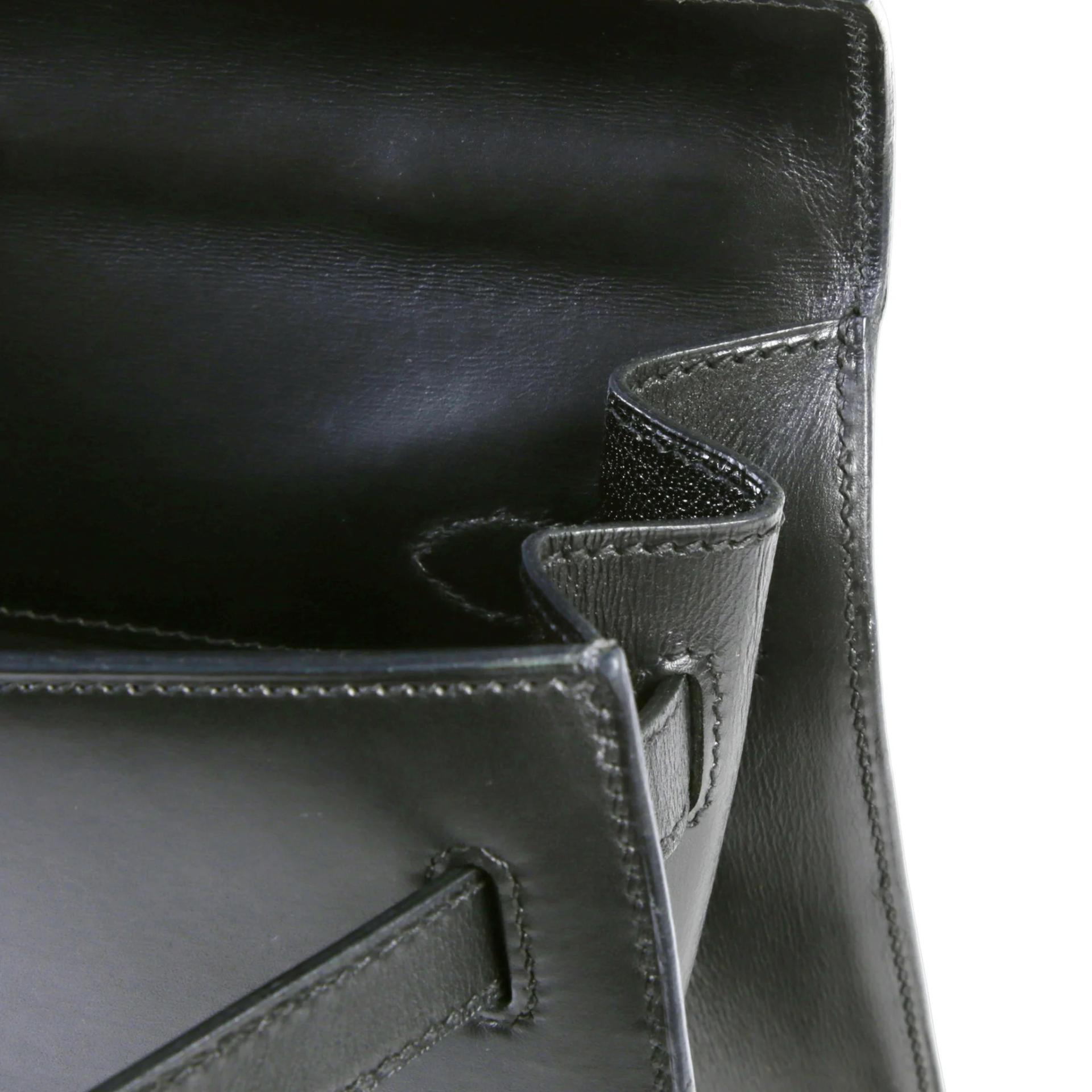 Good ( Rank AB) HERMÈS Kelly 32 Sellier Noir (89) Box-calf Gold hardware Square F (2002) - 12