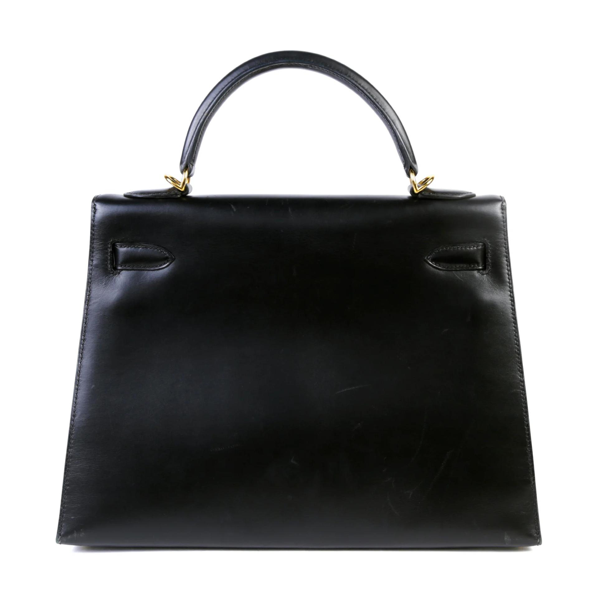 Good ( Rank AB) HERMÈS Kelly 32 Sellier Noir (89) Box-calf Gold hardware Square F (2002) - 2
