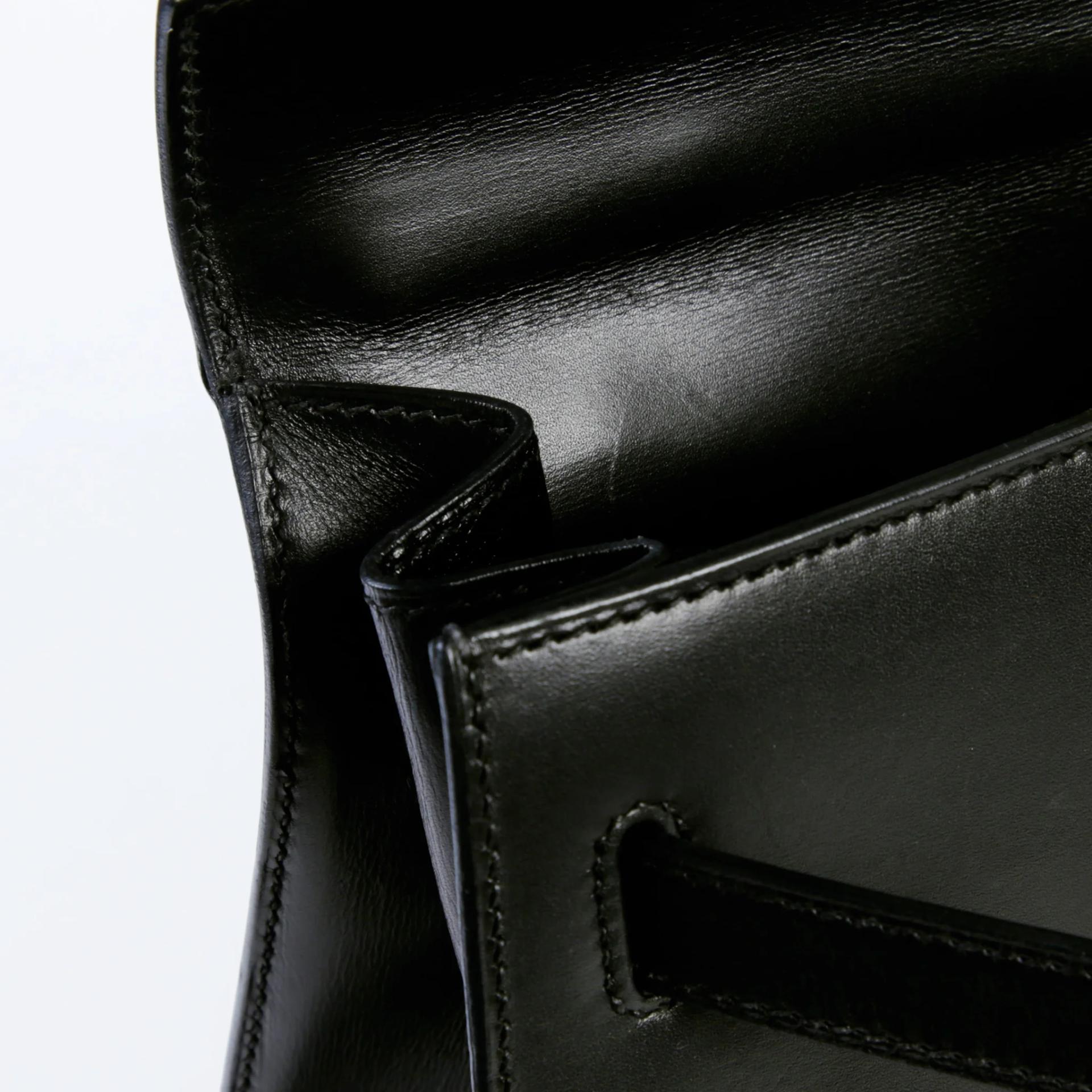 Good ( Rank AB) HERMÈS Kelly 32 Sellier Noir (89) Box-calf Gold hardware Square F (2002) - 13