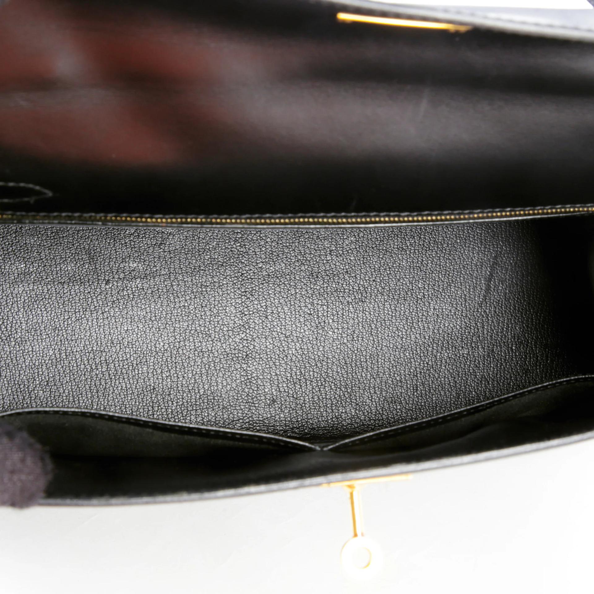 Good ( Rank AB) HERMÈS Kelly 32 Sellier Noir (89) Box-calf Gold hardware Square F (2002) - 11