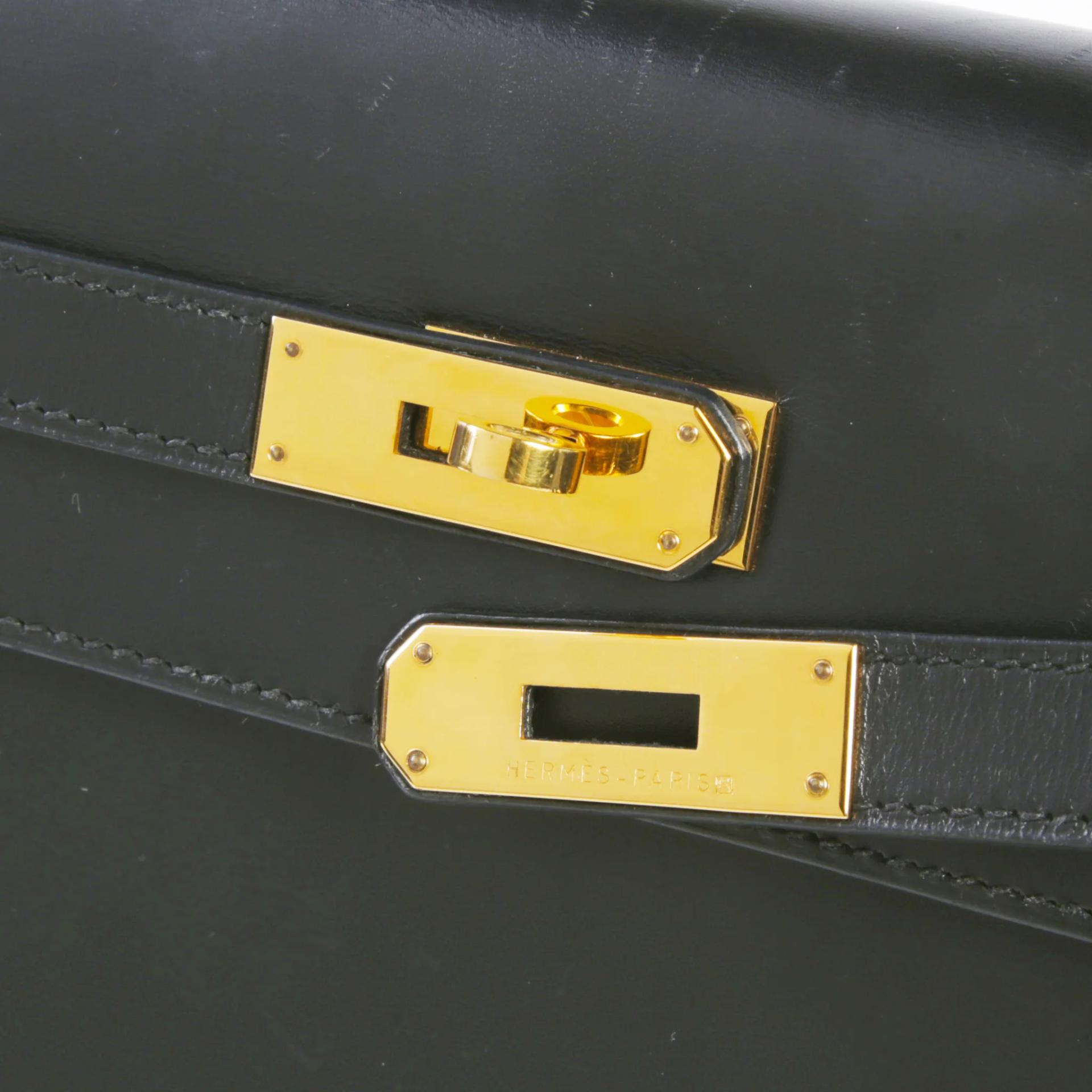 Good ( Rank AB) HERMÈS Kelly 32 Sellier Noir (89) Box-calf Gold hardware Square F (2002) - 8