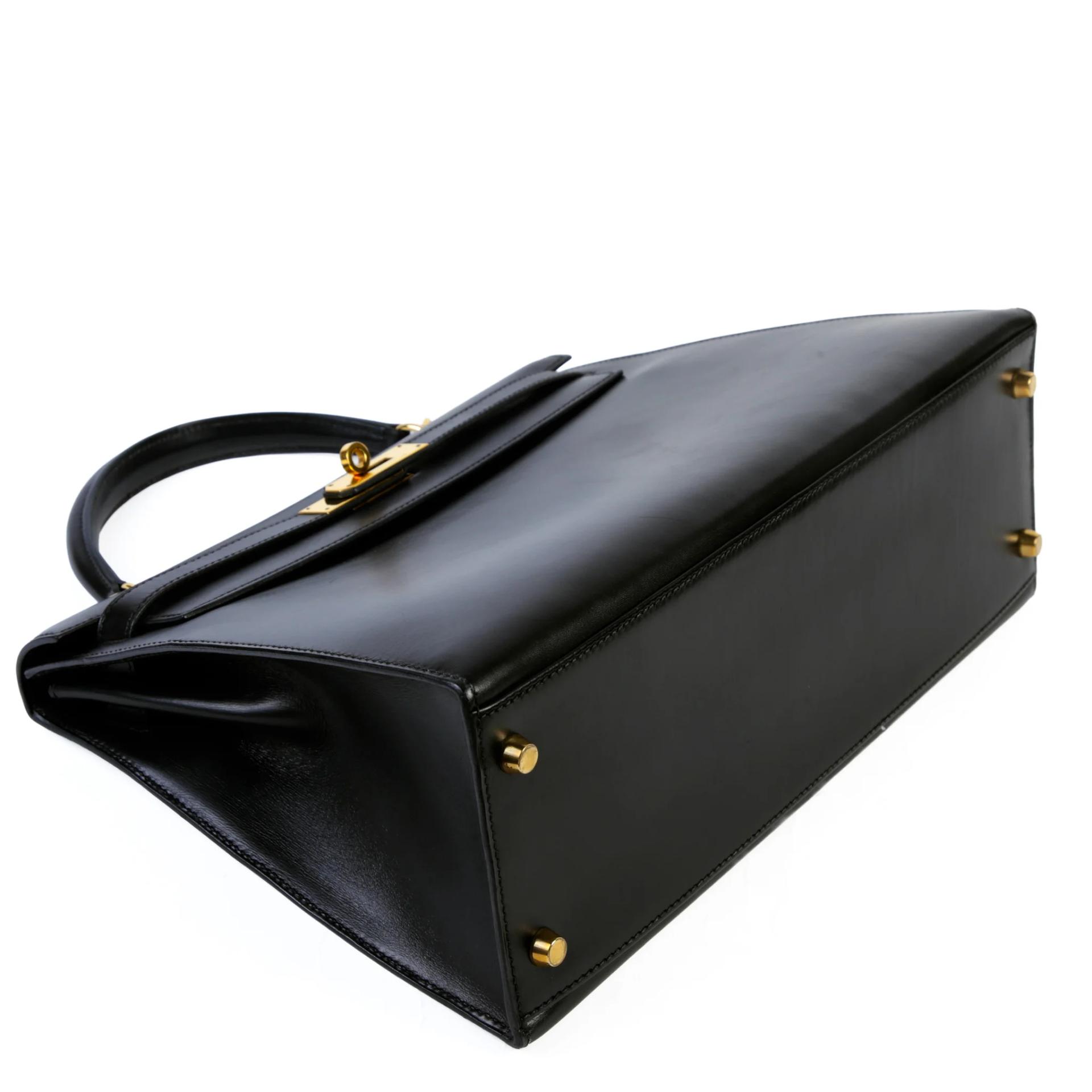 Good ( Rank AB) HERMÈS Kelly 32 Sellier Noir (89) Box-calf Gold hardware Square F (2002) - 4
