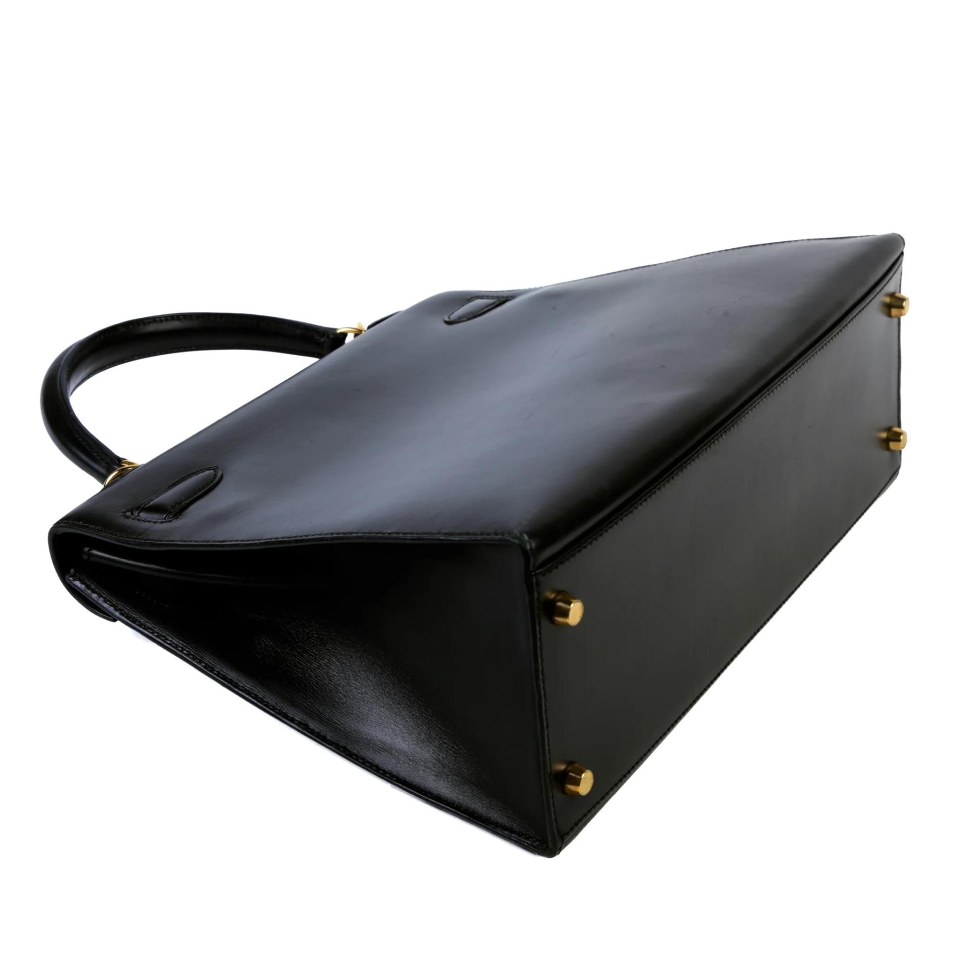 Good ( Rank AB) HERMÈS Kelly 32 Sellier Noir (89) Box-calf Gold hardware Square F (2002) - 6