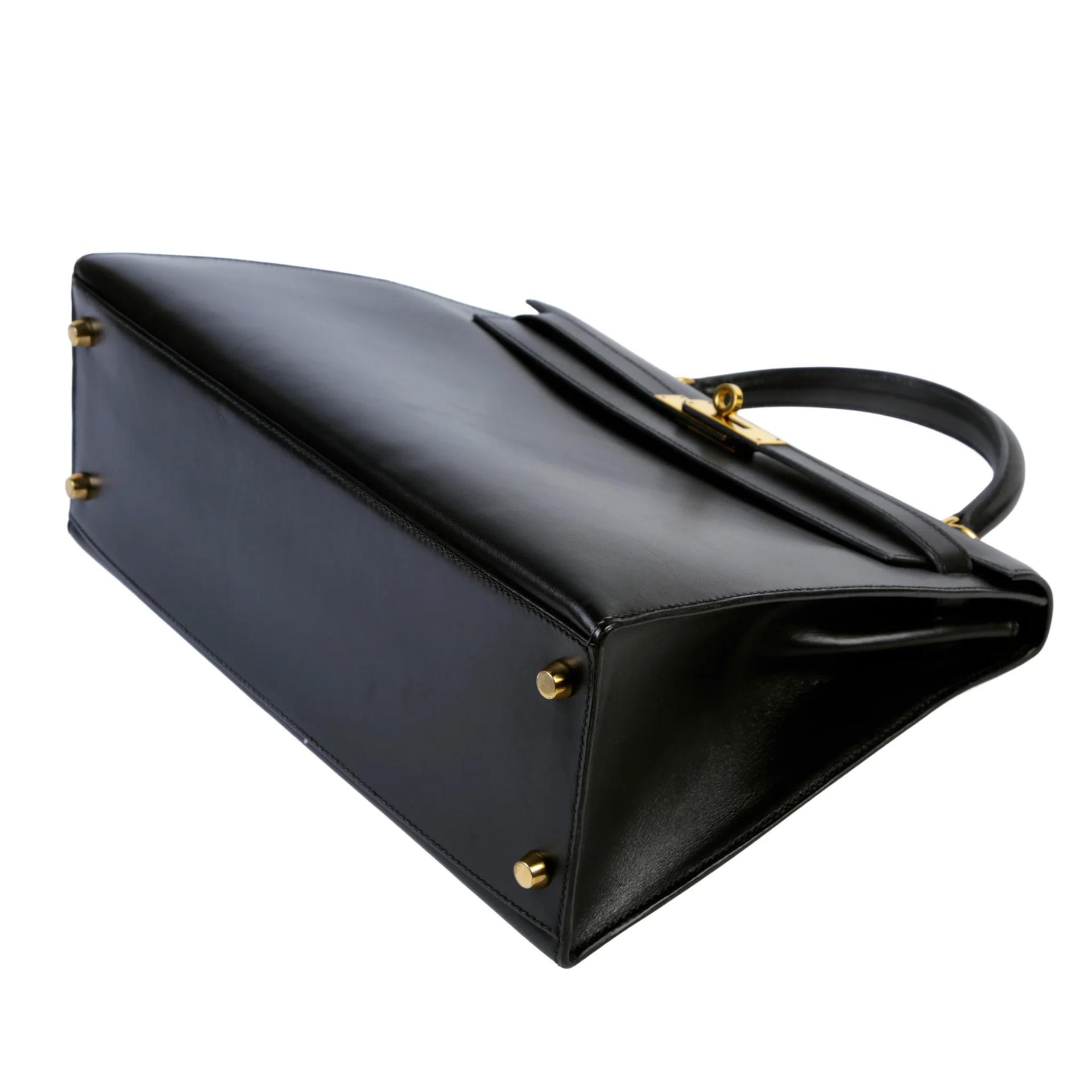 Good ( Rank AB) HERMÈS Kelly 32 Sellier Noir (89) Box-calf Gold hardware Square F (2002) - 5