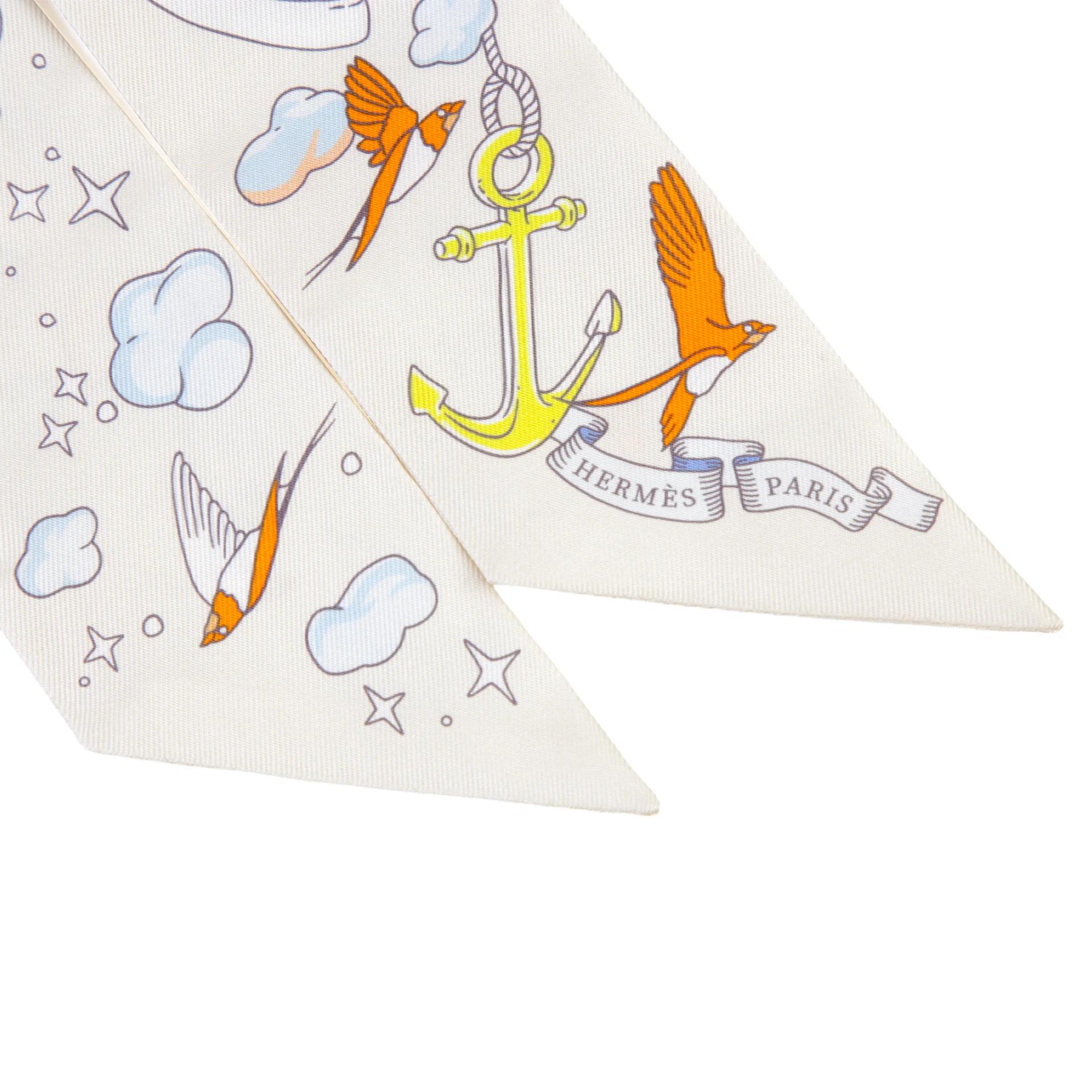 Unused ( Rank NS ) HERMÈS Twilly Sur Mon Nuage My Cloud Ivory Multi-color Silk - 3