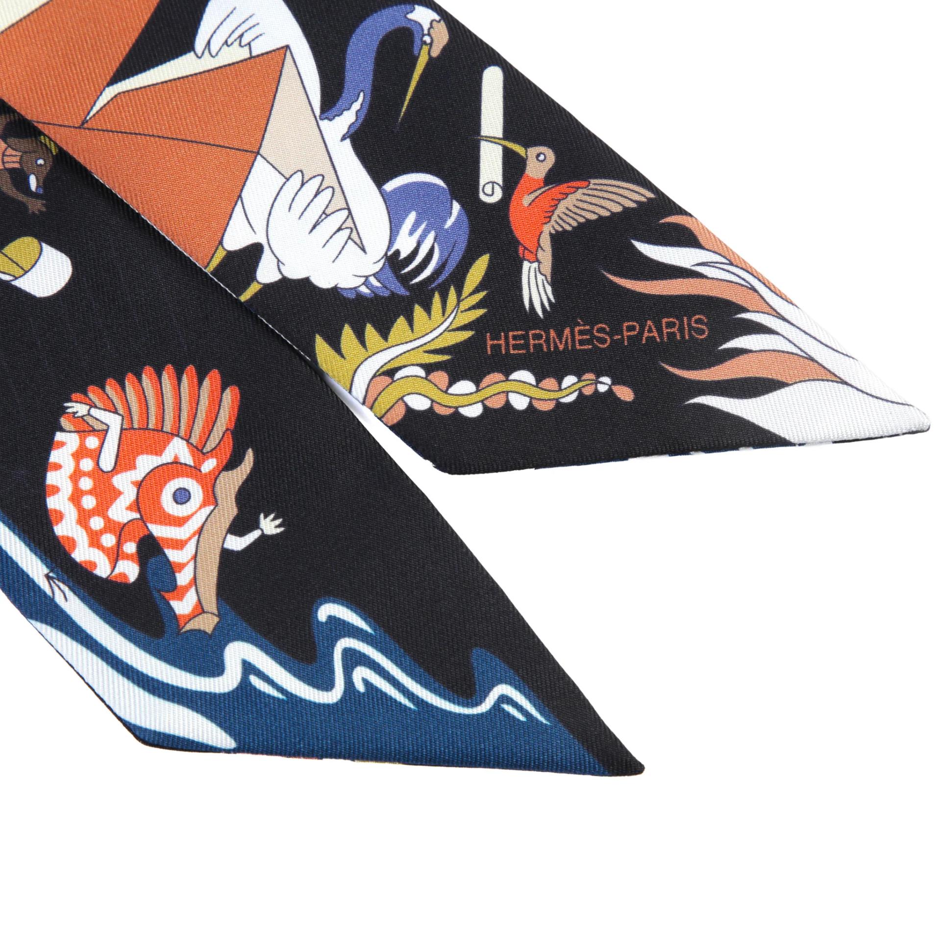 Unused ( Rank NS ) HERMÈS Twilly Academia Hippica Multi-color Black Silk - 3