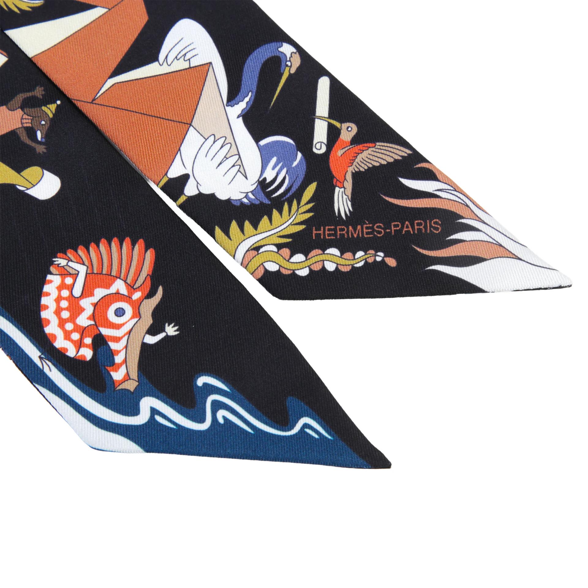 Unused ( Rank NS ) HERMÈS Twilly Academia Hippica Multi-color Black Silk - 3