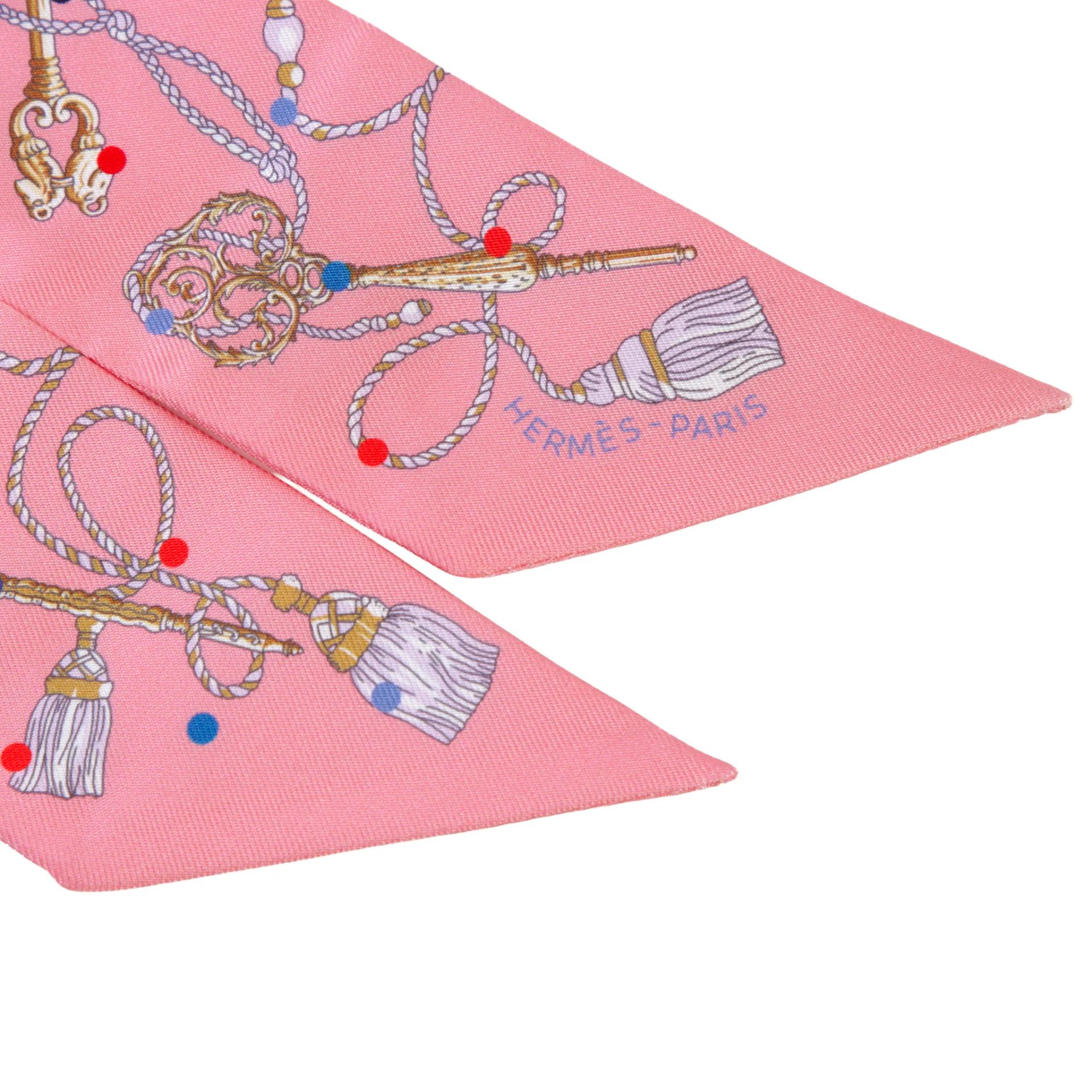 Unused ( Rank NS ) HERMÈS Twilly Les Cles a Poi’s Pink Silk - 3