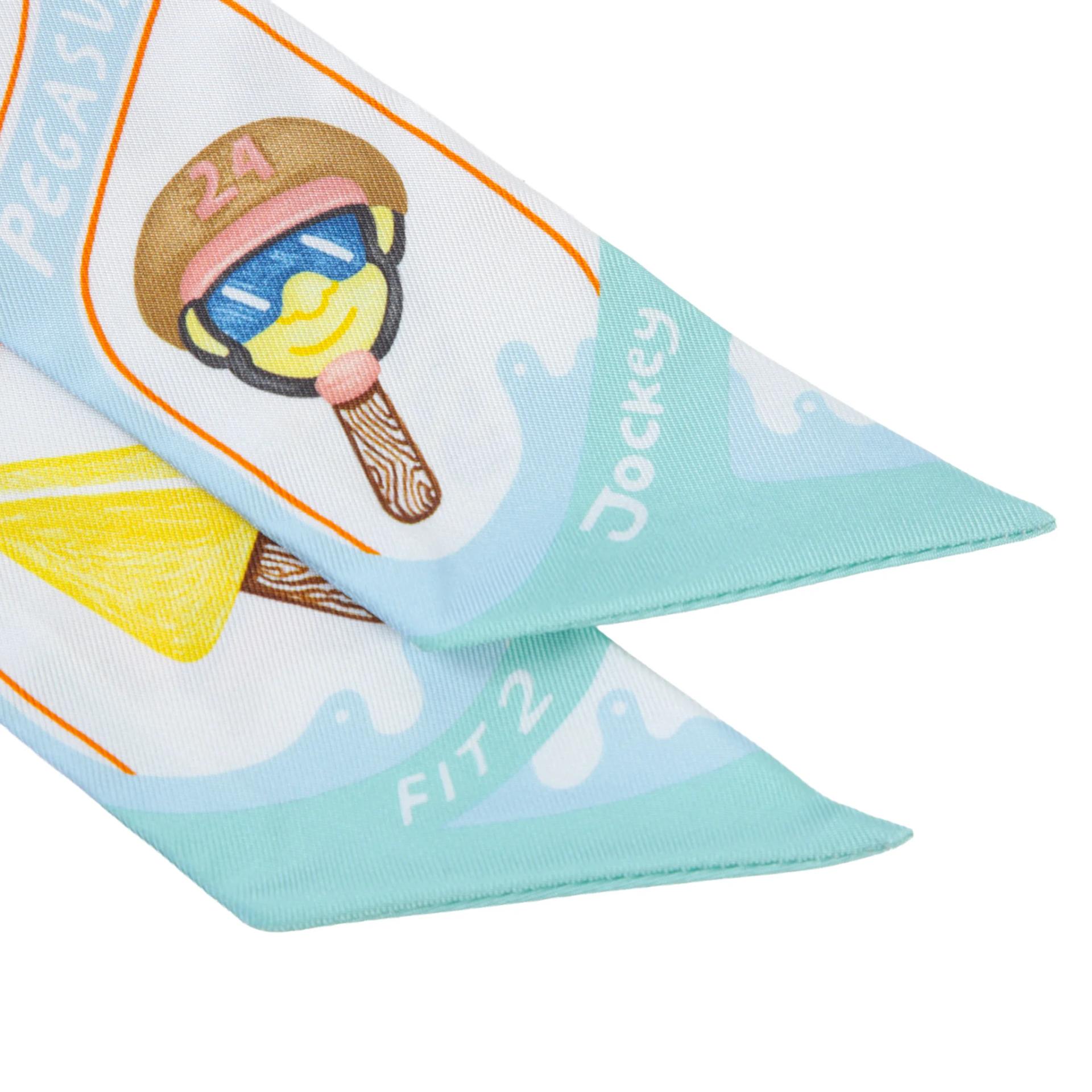 Unused ( Rank NS ) HERMÈS Twilly Funny Ice Cream Blue White Silk - 3