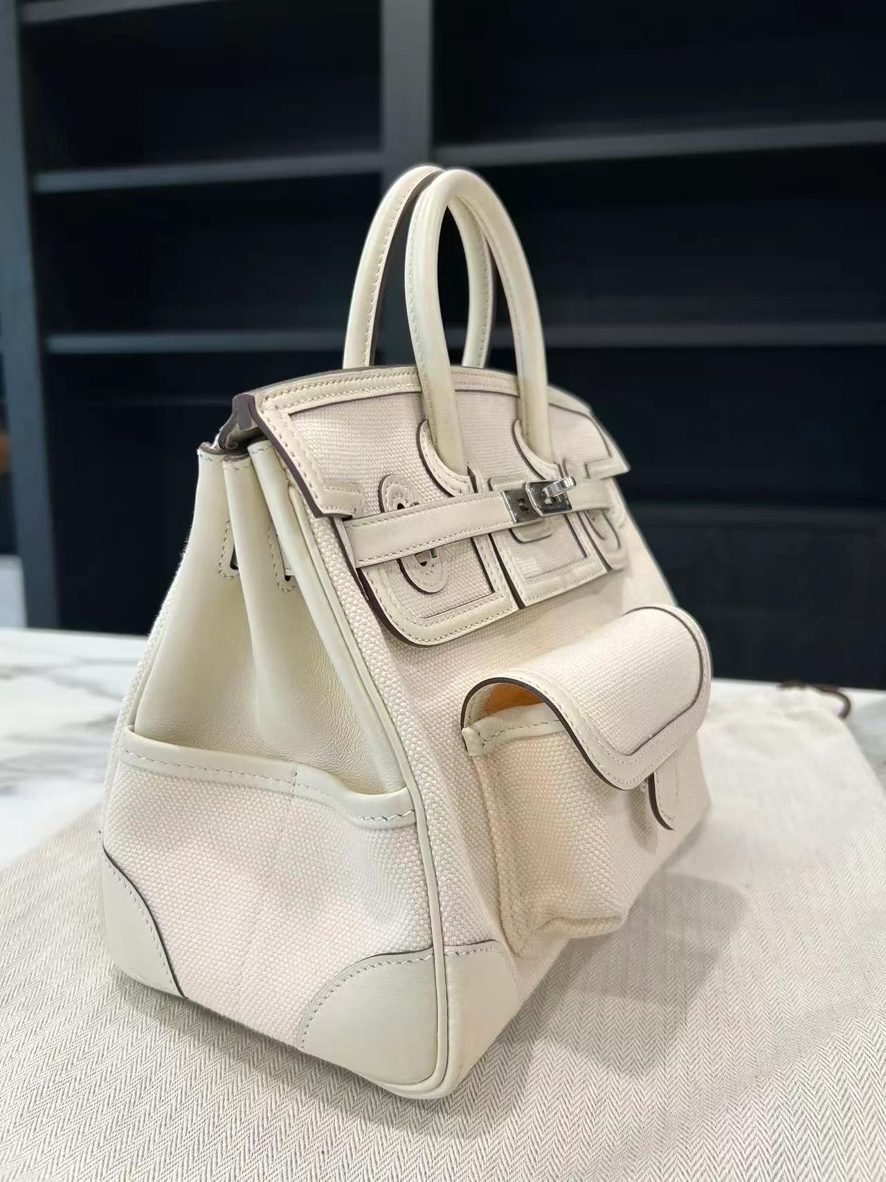 Unused ( Rank NS ) HERMÈS Limited Edition Birkin Cargo 25 Nata (I2) Canvas Swift Palladium hardware Z (2021) - 3