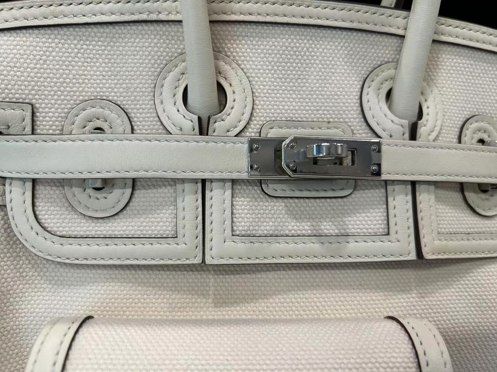 Unused ( Rank NS ) HERMÈS Limited Edition Birkin Cargo 25 Nata (I2) Canvas Swift Palladium hardware Z (2021) - 5