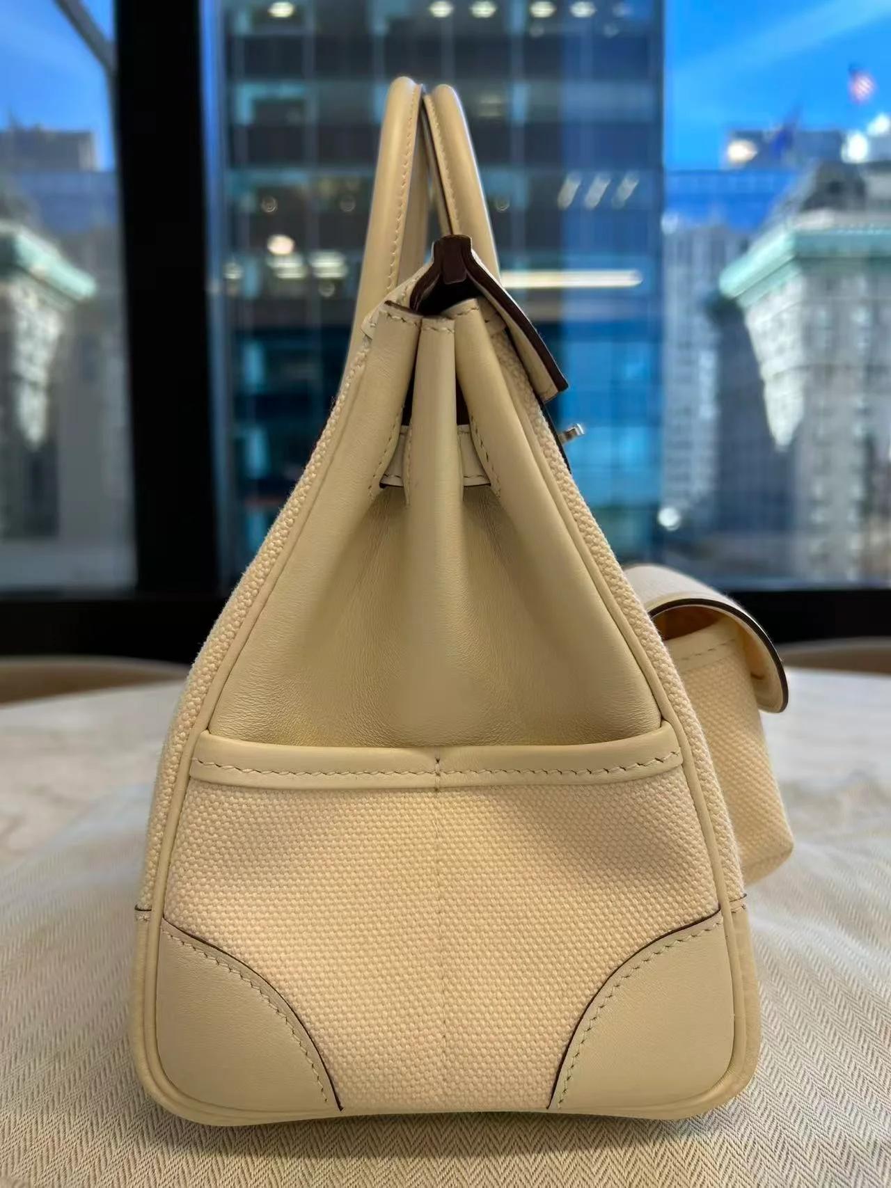 Unused ( Rank NS ) HERMÈS Limited Edition Birkin Cargo 25 Nata (I2) Canvas Swift Palladium hardware Z (2021) - 4