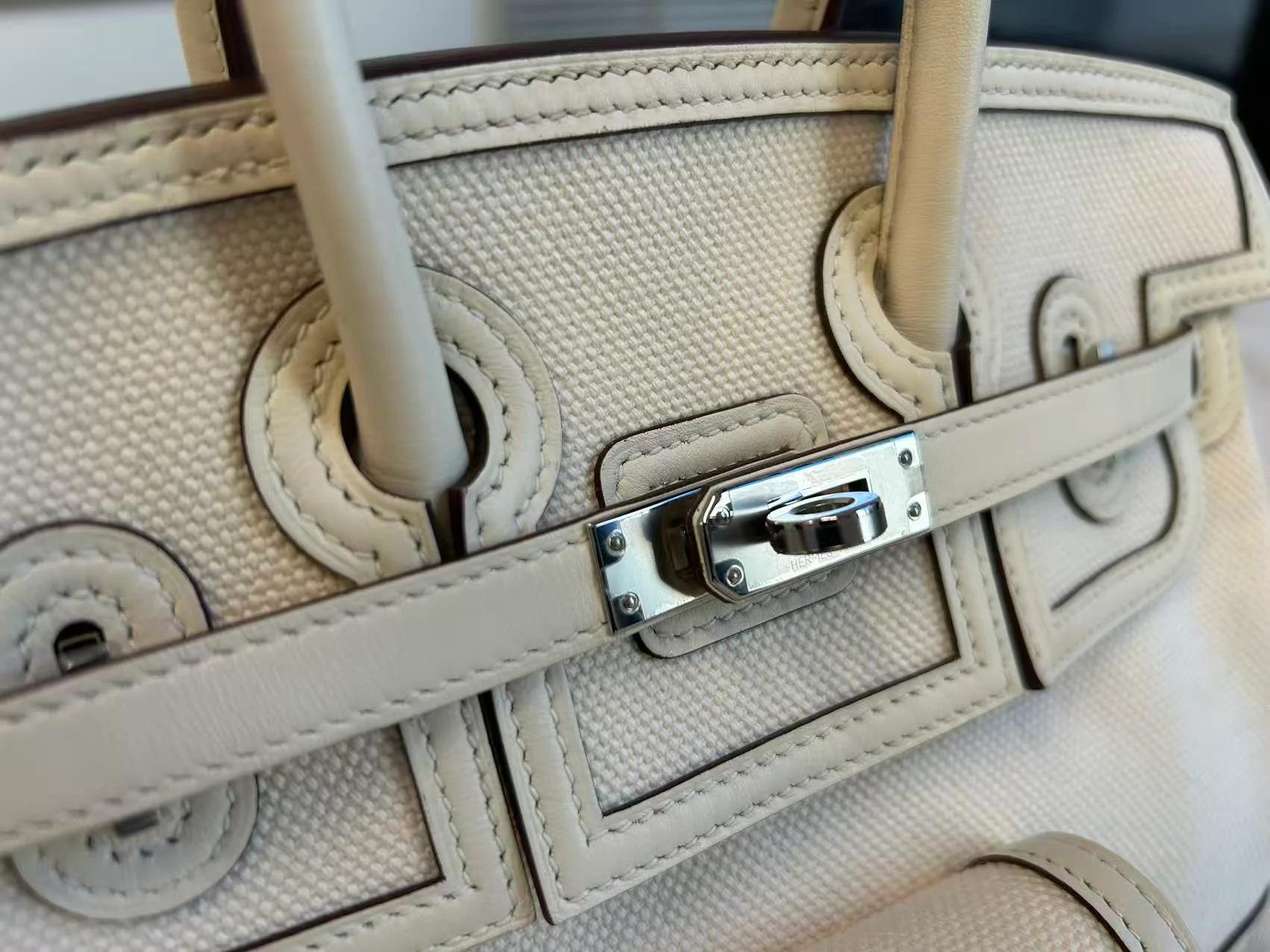 Unused ( Rank NS ) HERMÈS Limited Edition Birkin Cargo 25 Nata (I2) Canvas Swift Palladium hardware Z (2021) - 7