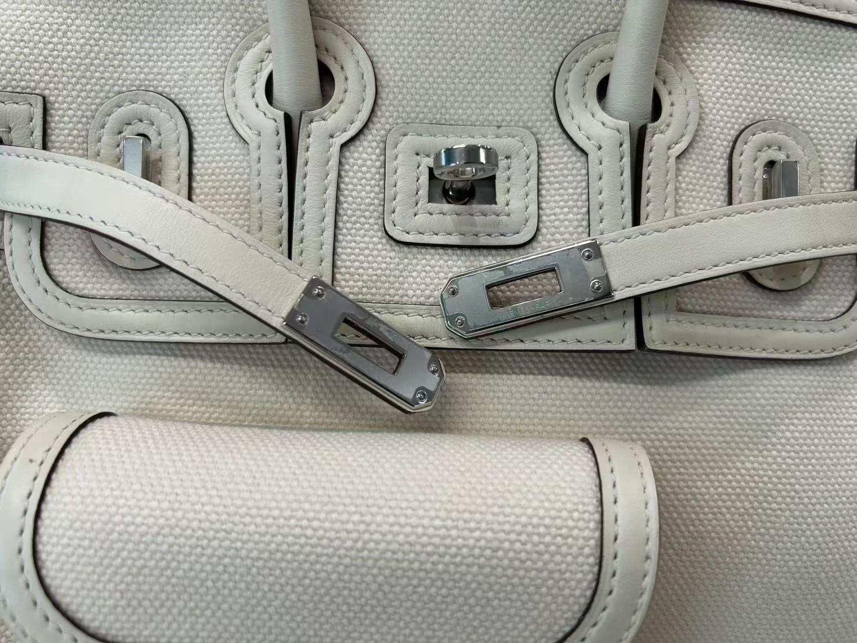 Unused ( Rank NS ) HERMÈS Limited Edition Birkin Cargo 25 Nata (I2) Canvas Swift Palladium hardware Z (2021) - 8