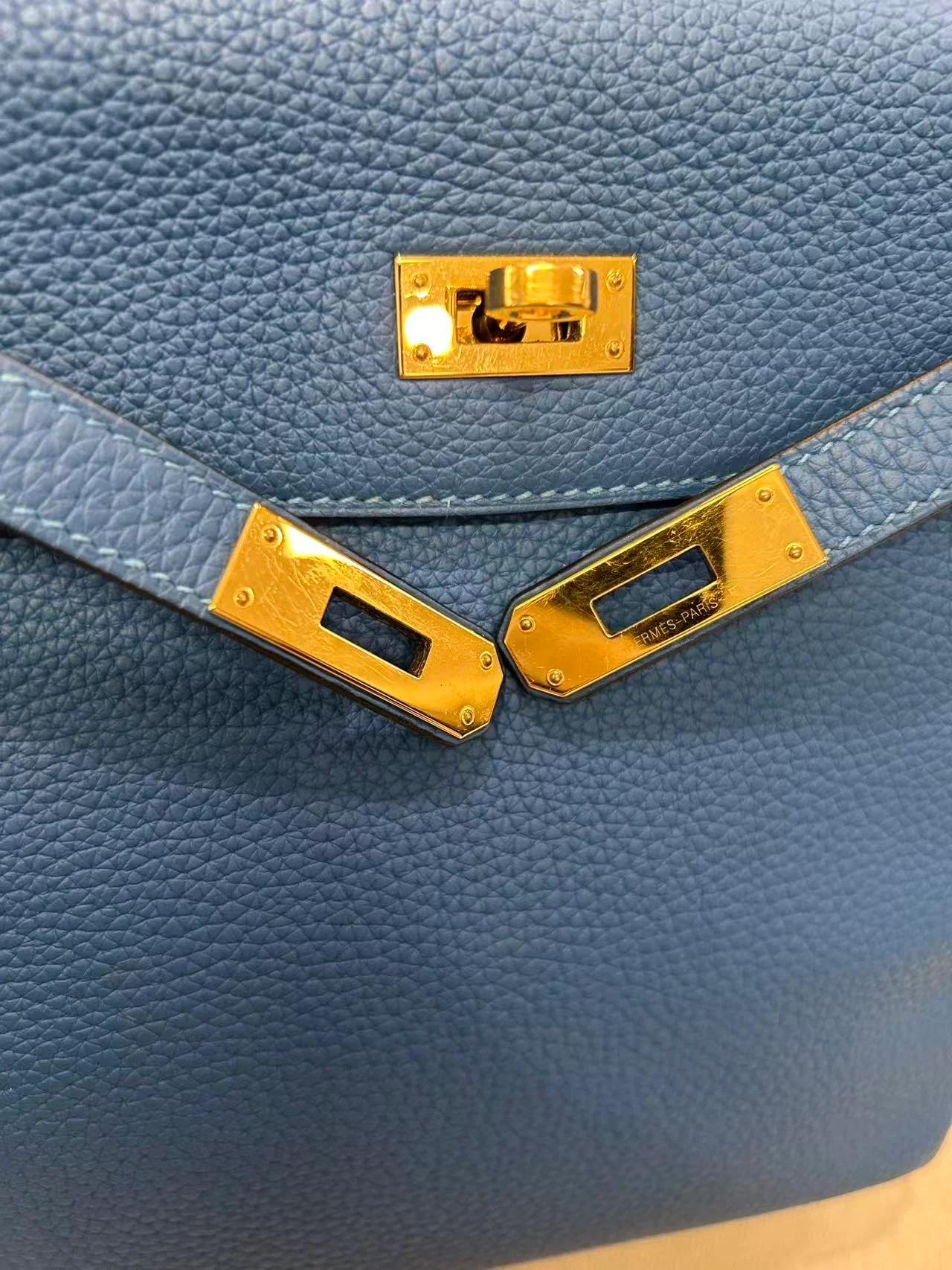 A美品 HERMÈS 爱马仕 Kelly Ado PM 小号 0F 弗里达蓝 Bleu Frida Togo小牛皮 金扣 D刻 2019年 - 4
