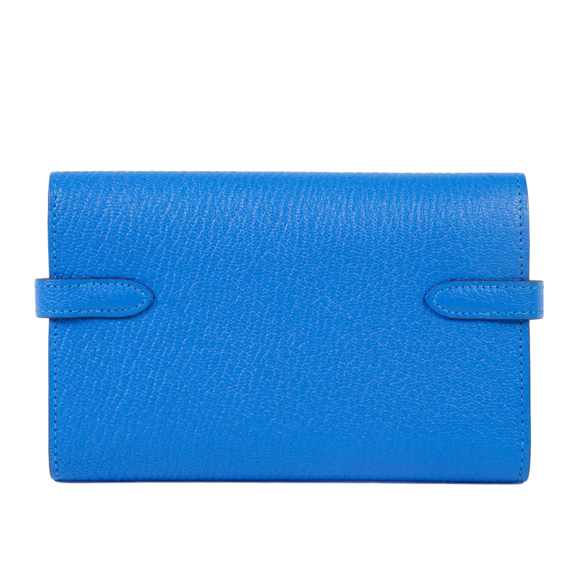 ランク A HERMÈS エルメス ケリー デプリアン ミディアムウォレット ブルーフランス (71) シェーブル シルバー金具 A刻印 (2017) - 2