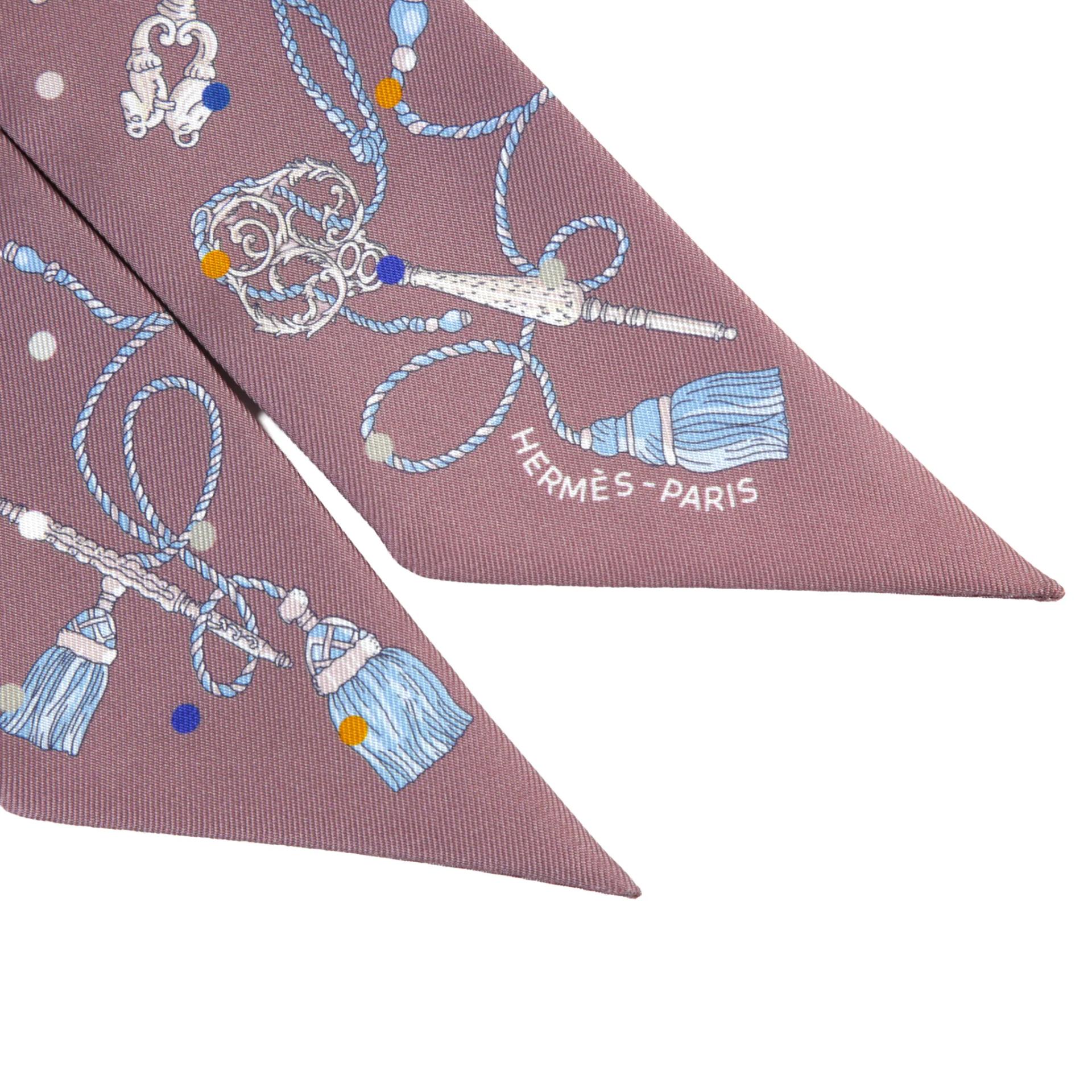 Unused ( Rank NS ) HERMÈS Twilly Les Cles a Pois Marron Glace Silk - 3