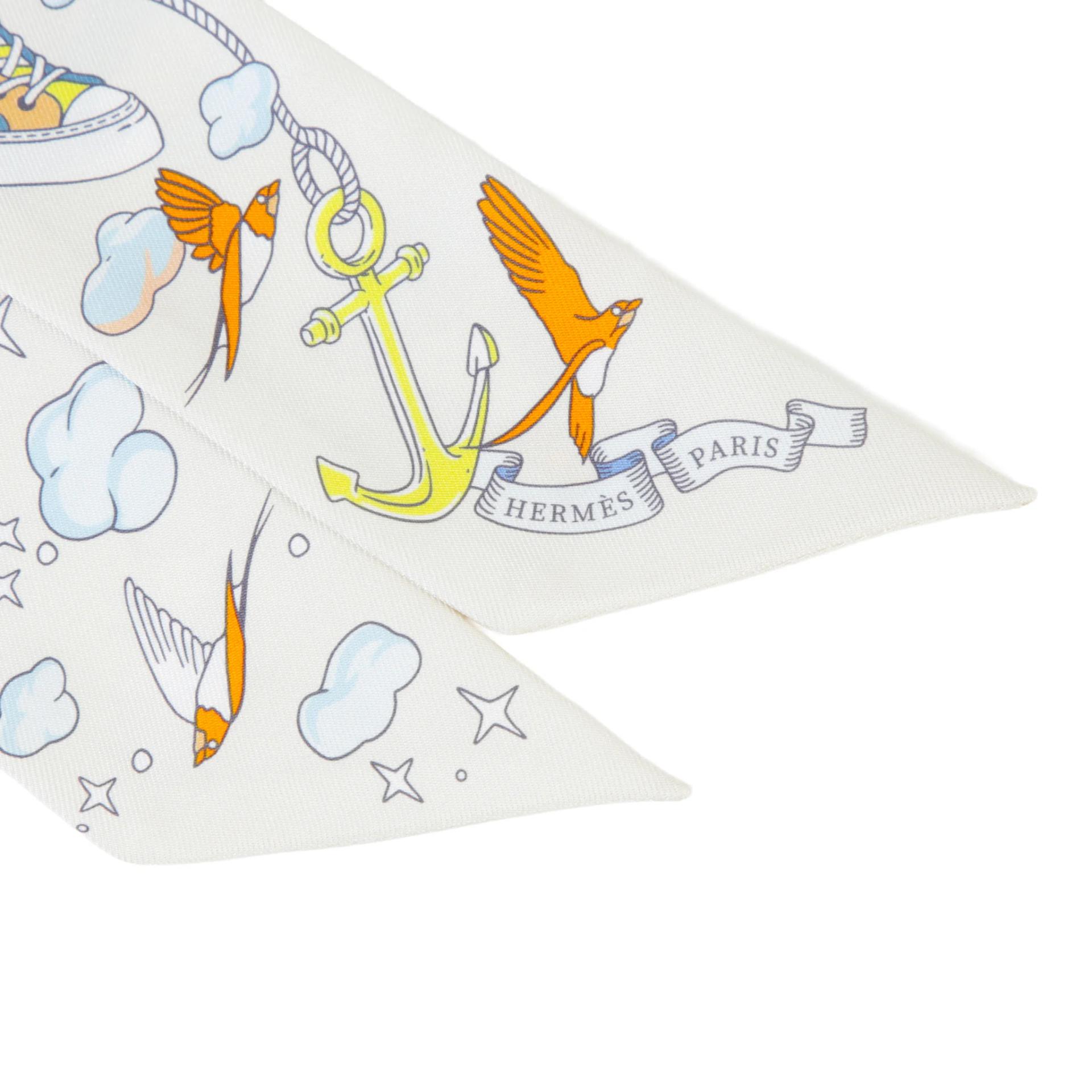 Unused ( Rank NS ) HERMÈS Twilly Sur Mon Nuage My Cloud Beige Silk - 3