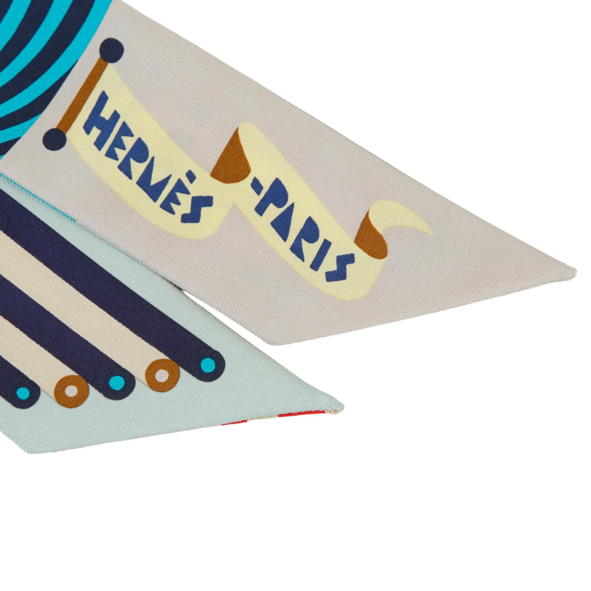 Unused ( Rank NS ) HERMÈS Twilly Parade En Fanfare Beige Blue Brown Silk - 3