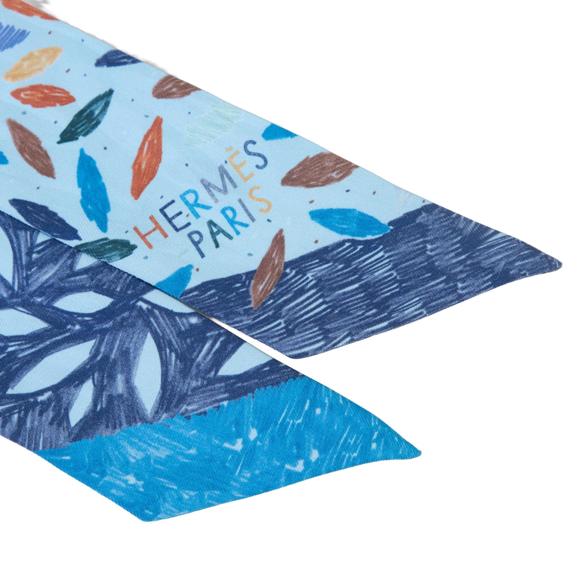 Very Good ( Rank A) HERMÈS Twilly Chacun fait son nid Blue Silk - 3