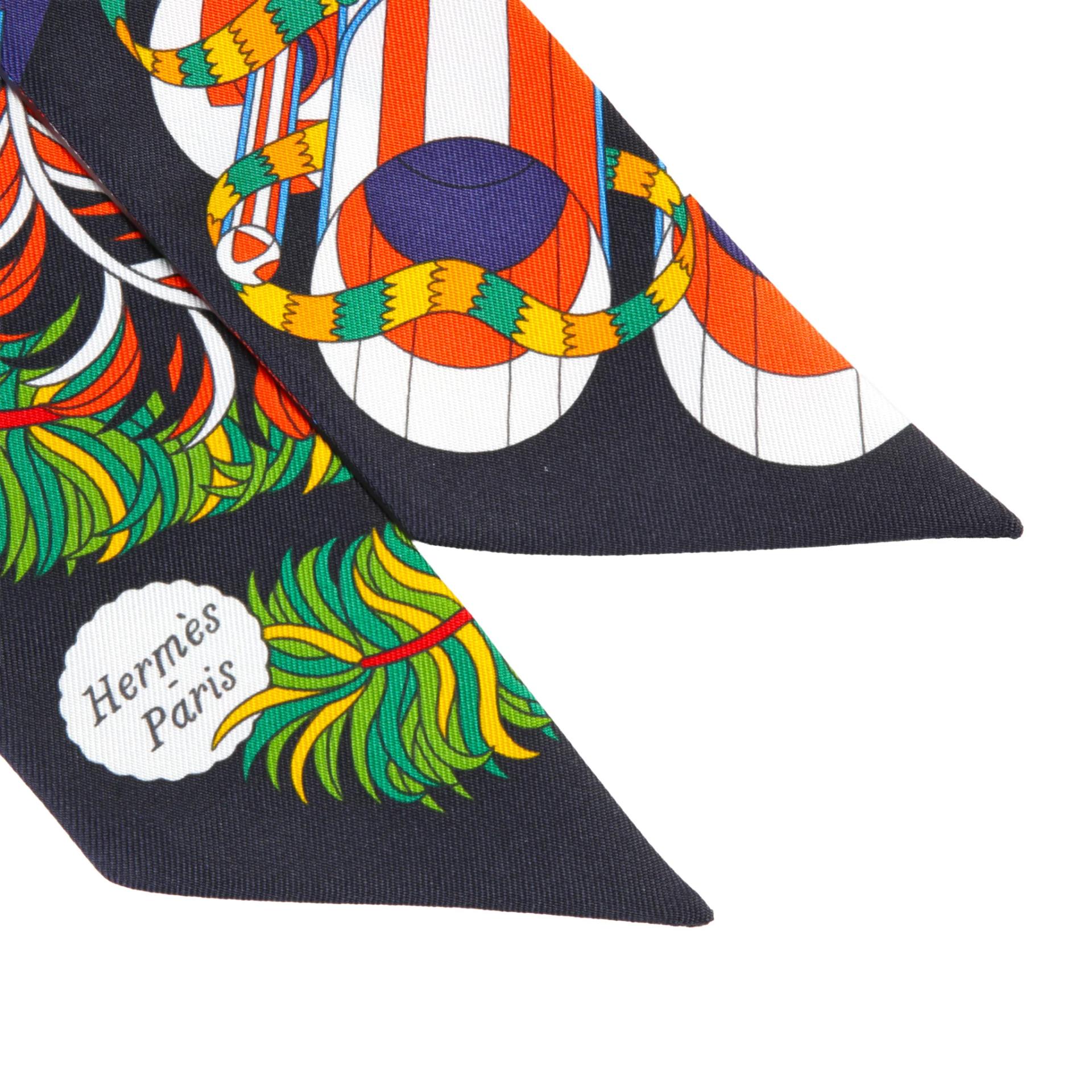 Very Good ( Rank A) HERMÈS Twilly De l'Ombrelle aux Duels Black Multi-color Silk - 3